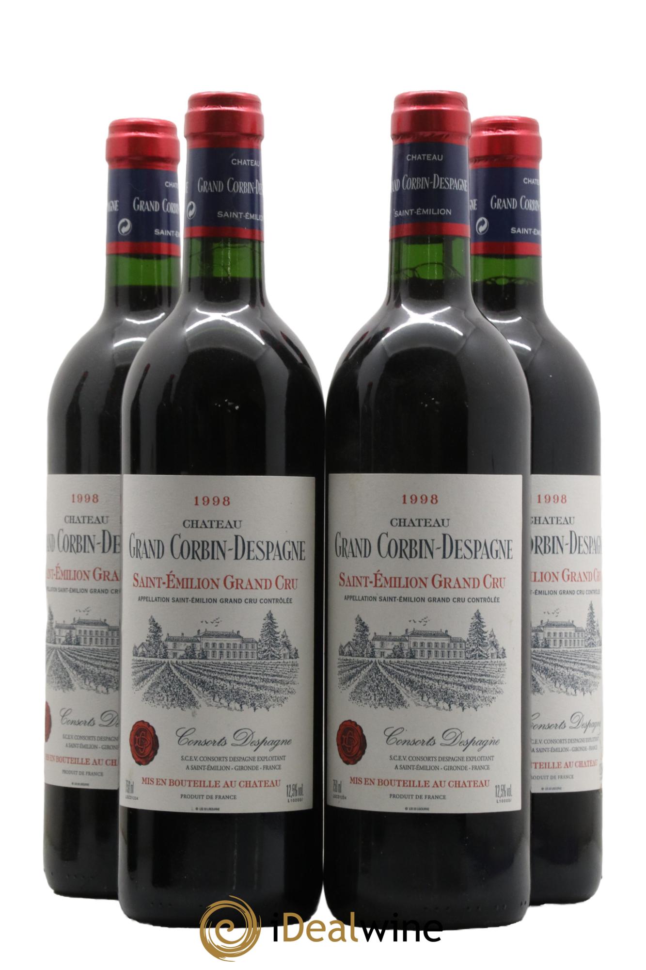 Château Grand Corbin Despagne Grand Cru Classé 1998 - Lot de 4 bouteilles - 0
