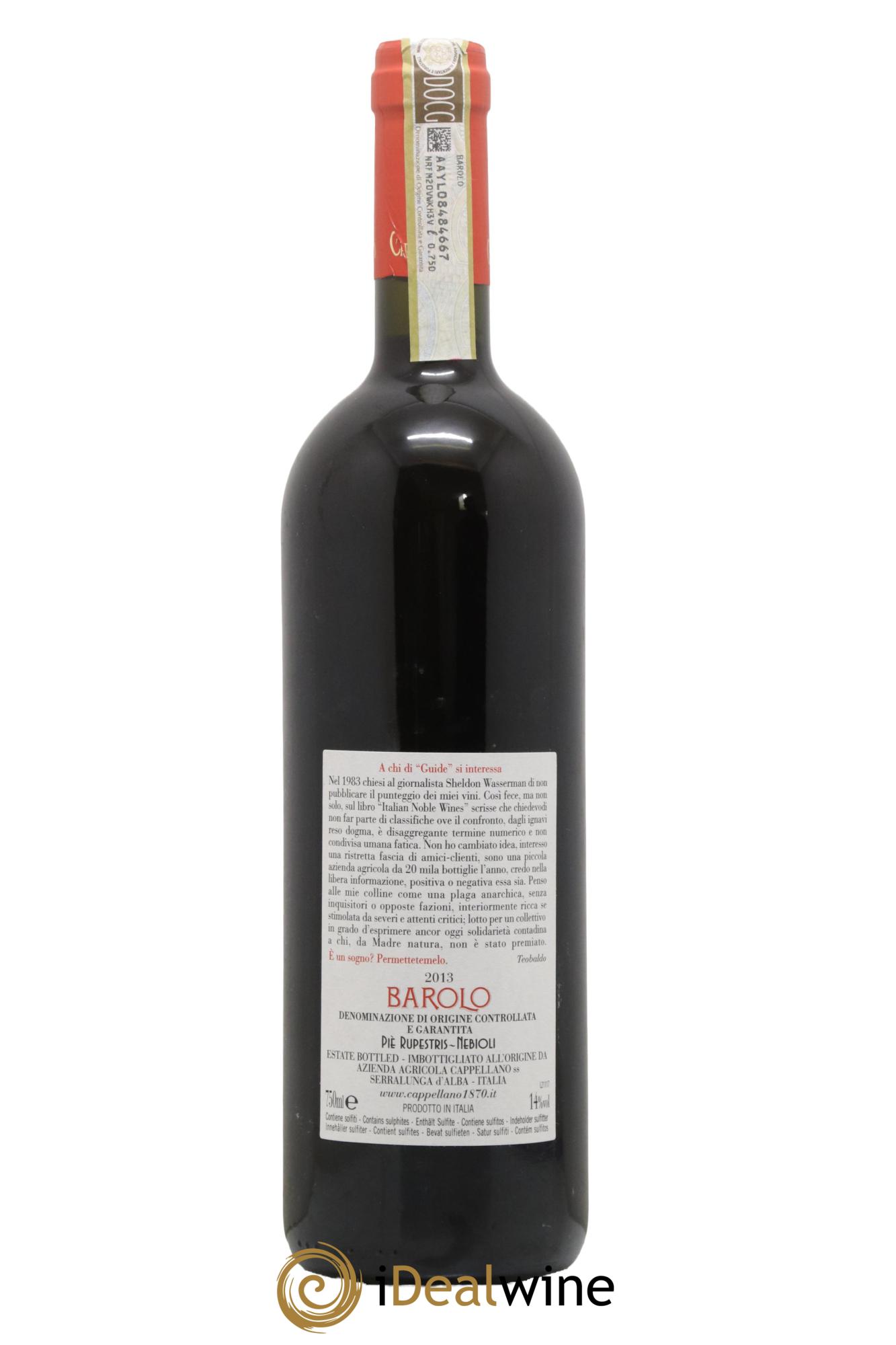 Barolo DOCG Pie Rupestris Cappellano 2013 - Lotto di 1 bottiglia - 1