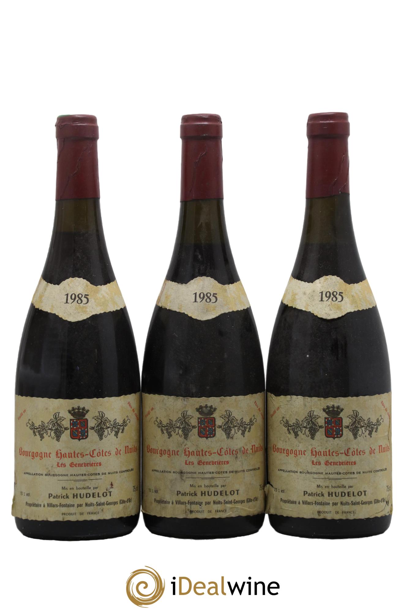 Hautes-Côtes de Nuits Les Genevrières Patrick Hudelot 1985 - Lot de 3 bouteilles - 0