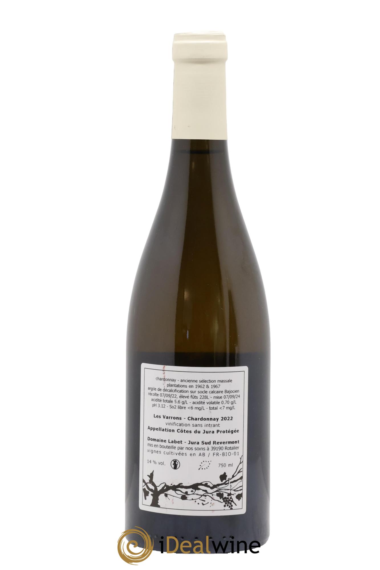 Côtes du Jura Chardonnay Les Varrons Romain - Julien - Charline Labet 2022 - Lot de 1 bouteille - 1