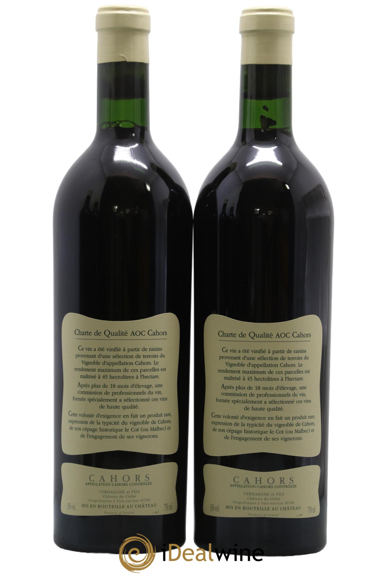 Cahors Château du Cèdre Cuvée Le Cèdre Pascal et Jean-Marc Verhaeghe 1999 - Posten von 2 Flaschen - 1