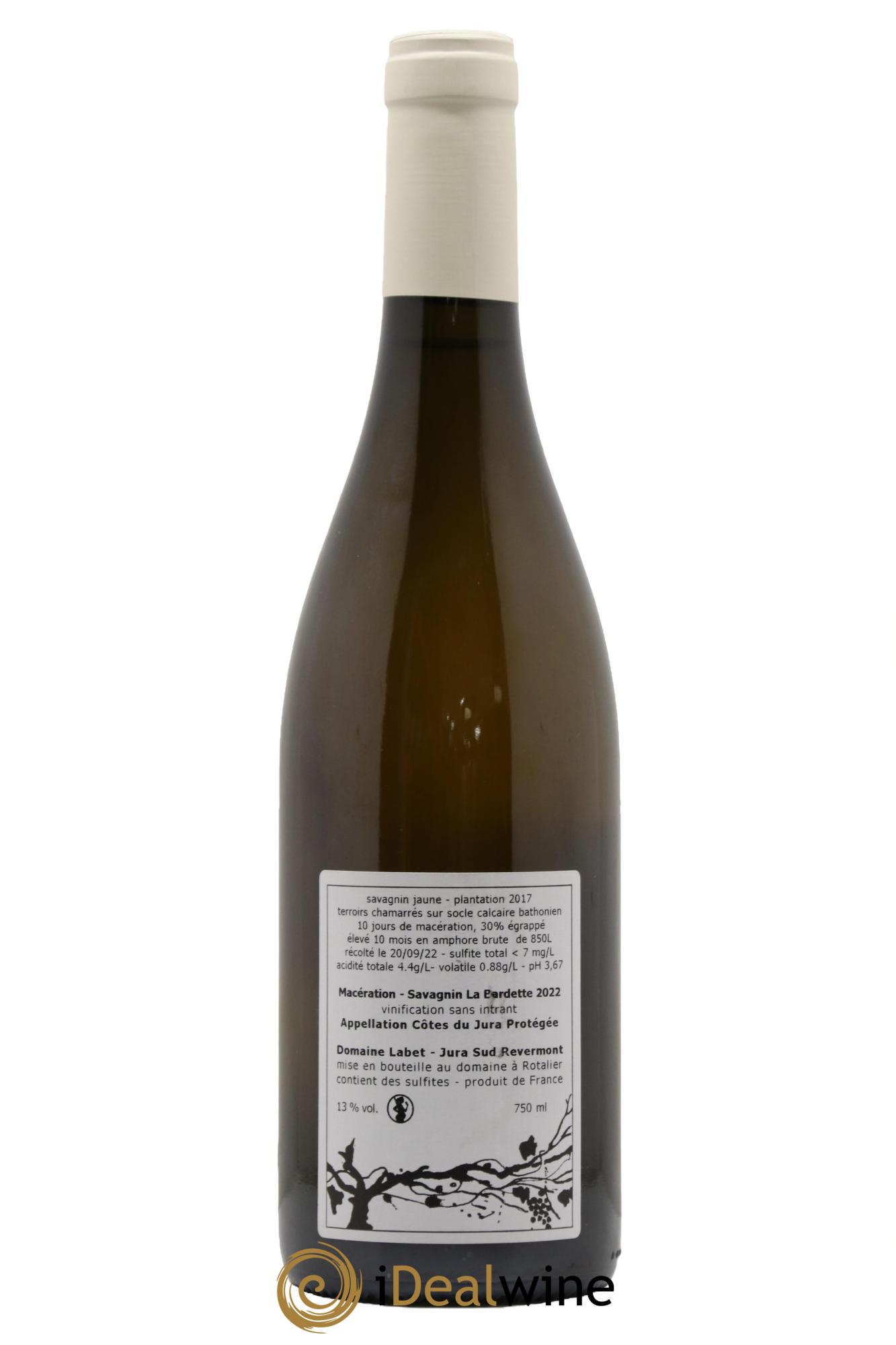 Côtes du Jura Savagnin de macération La Bardette Romain - Julien - Charline Labet 2022 - Lot de 1 bouteille - 1