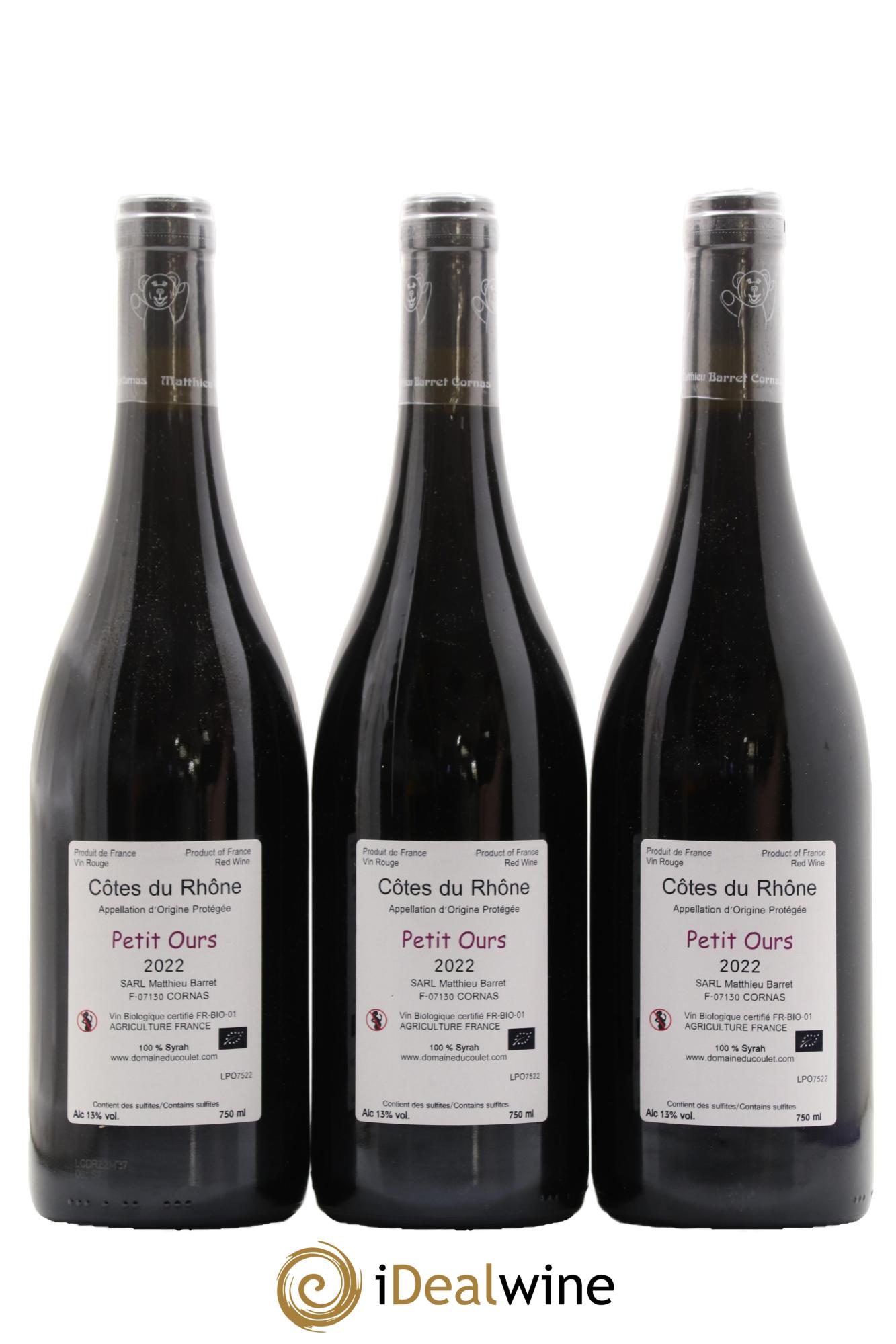 Côtes-du-Rhône Petit Ours Brun Coulet (Domaine du) - Matthieu Barret  2022 - Lot of 3 bottles - 1
