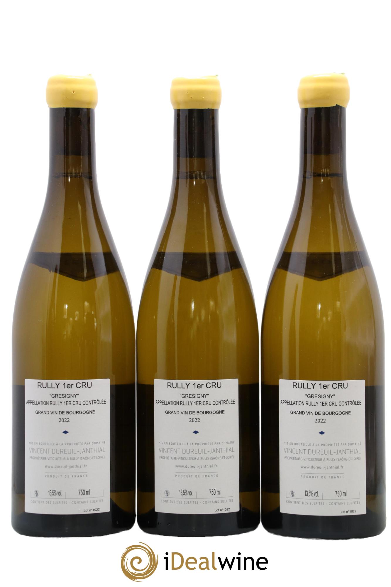 Rully 1er Cru Grésigny Vieilles Vignes Vincent Dureuil-Janthial 2022 - Lotto di 3 bottiglie - 1