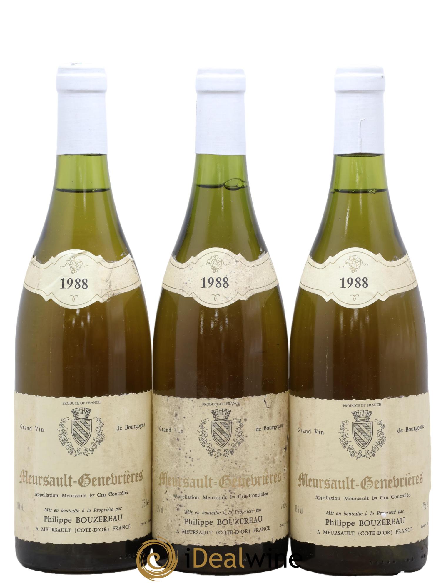 Meursault 1er Cru Genevrières Philippe Bouzereau 1988 - Posten von 3 Flaschen - 0