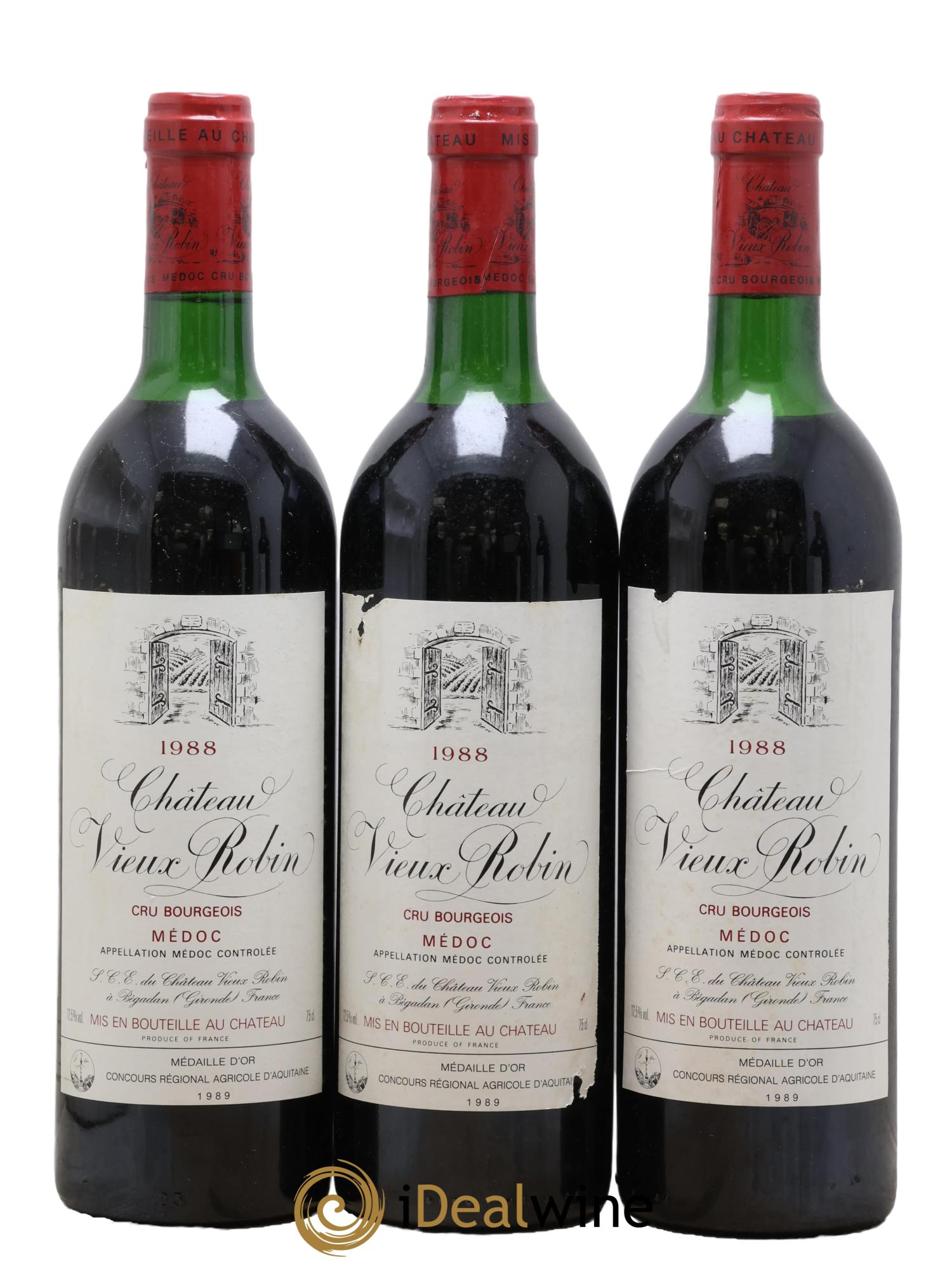 Château Vieux Robin Cru Bourgeois 1988 - Lot de 3 bouteilles - 0