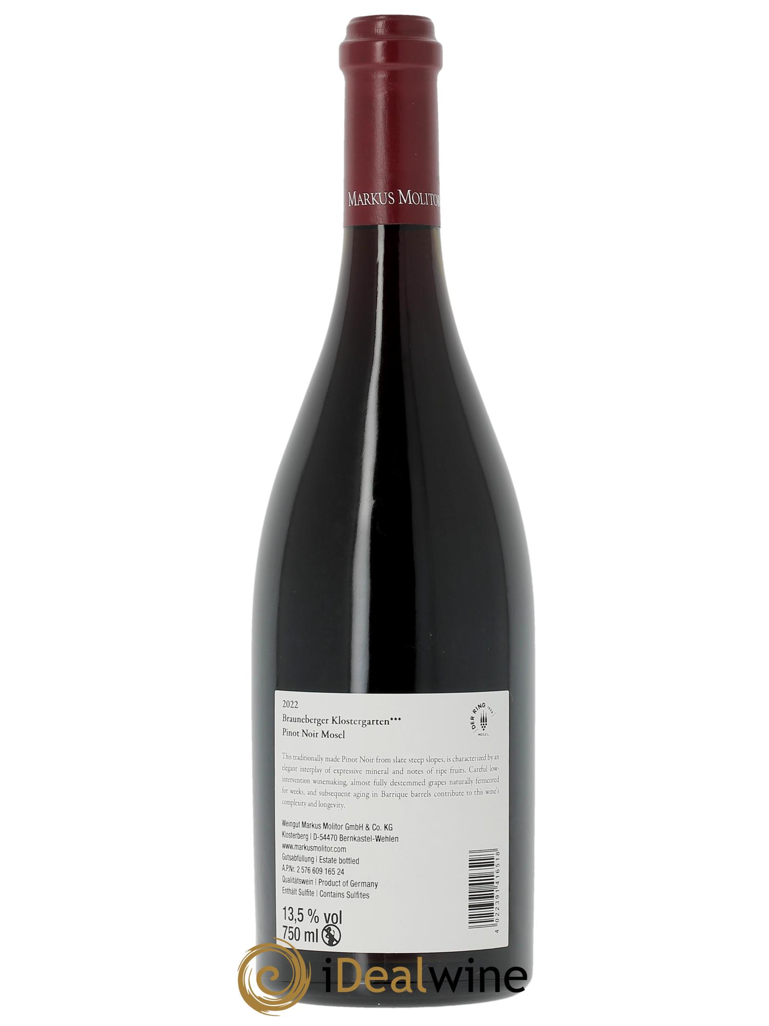Pinot Noir Markus Molitor Brauneberger Klostergarten °°°  2022 - Lot of 1 bottle - 1