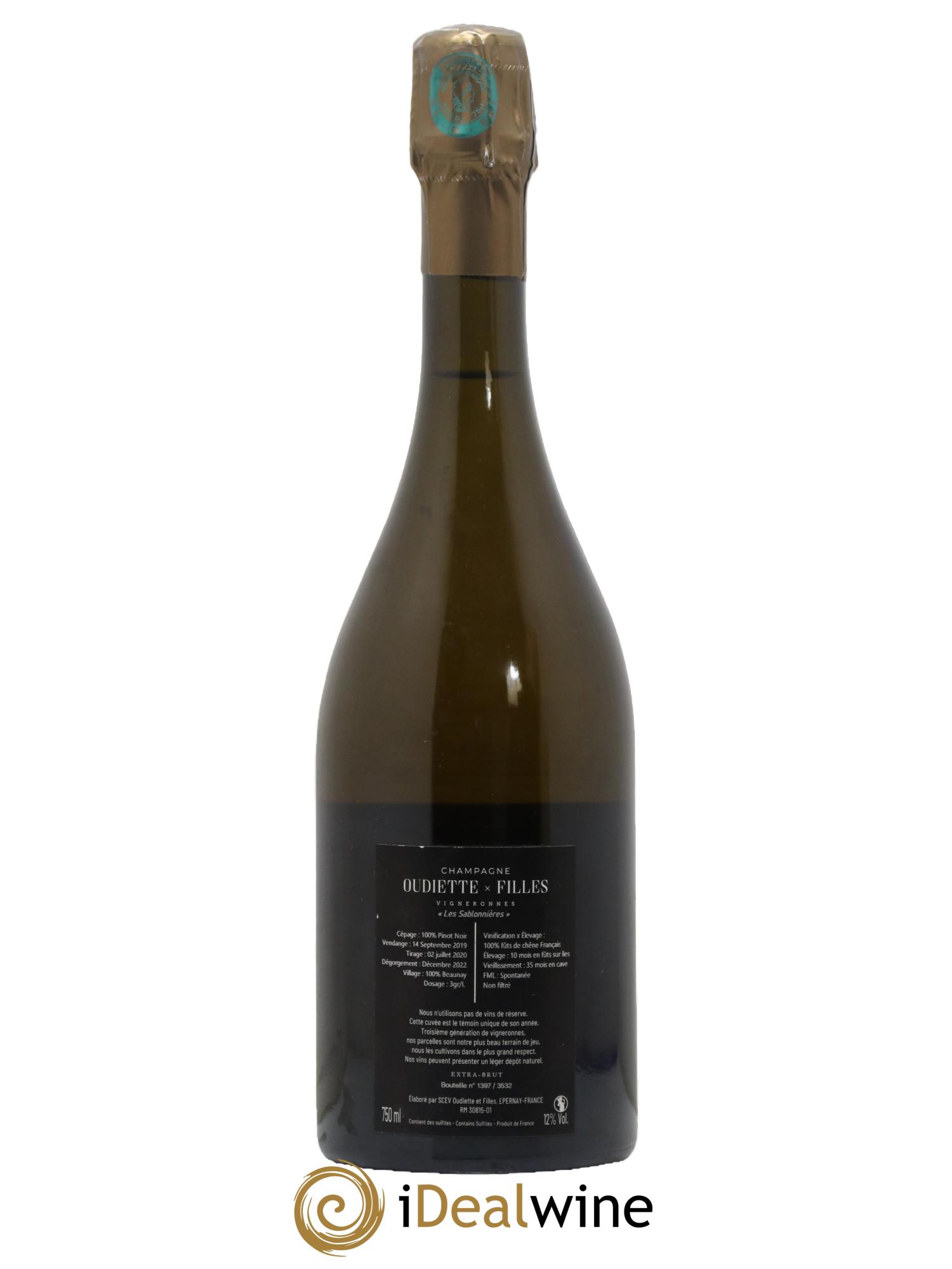 Champagne Les Sablonnières Oudiette-Filles 2019 - Lot de 1 bouteille - 1