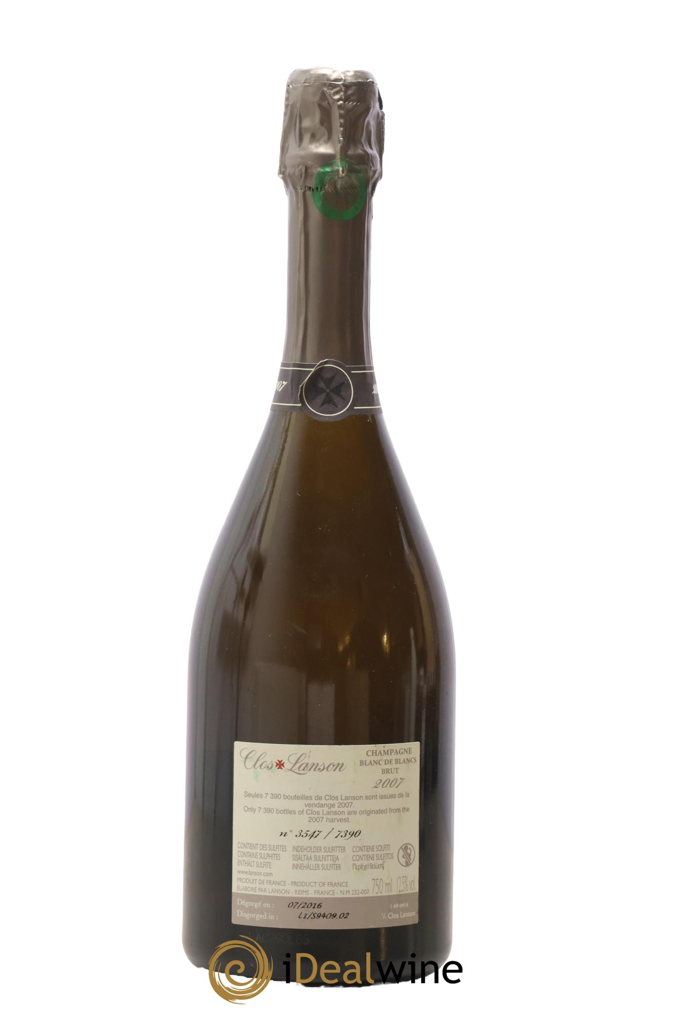 Extra-Brut cuvée Clos Lanson Blanc de Blancs Lanson 2007 - Lot of 1 bottle - 1