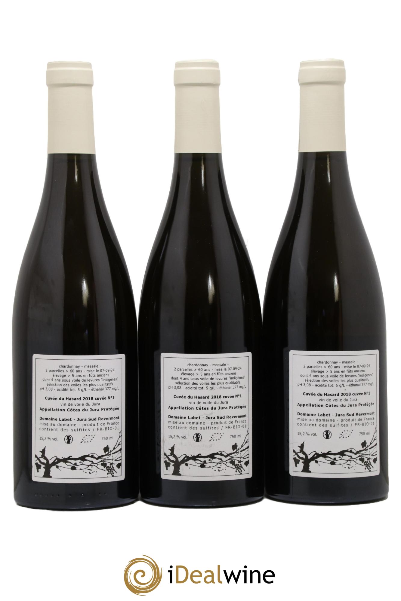 Côtes du Jura Vin de voile Chardonnay du Hasard Romain - Julien  - Charline Labet 2018 - Lotto di 3 bottiglie - 1