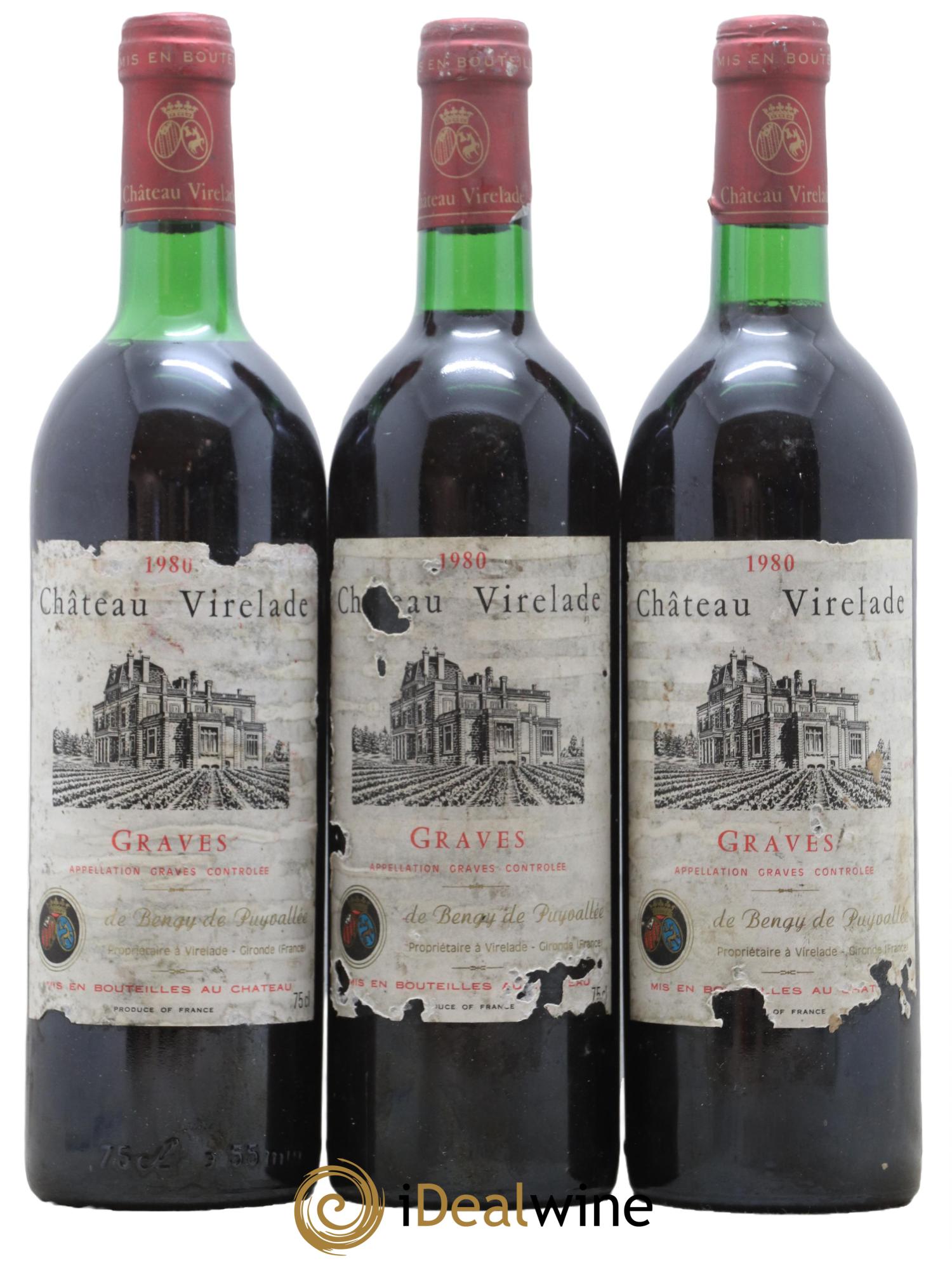 Graves Chateau Virelade 1980 - Lot de 3 bouteilles - 0
