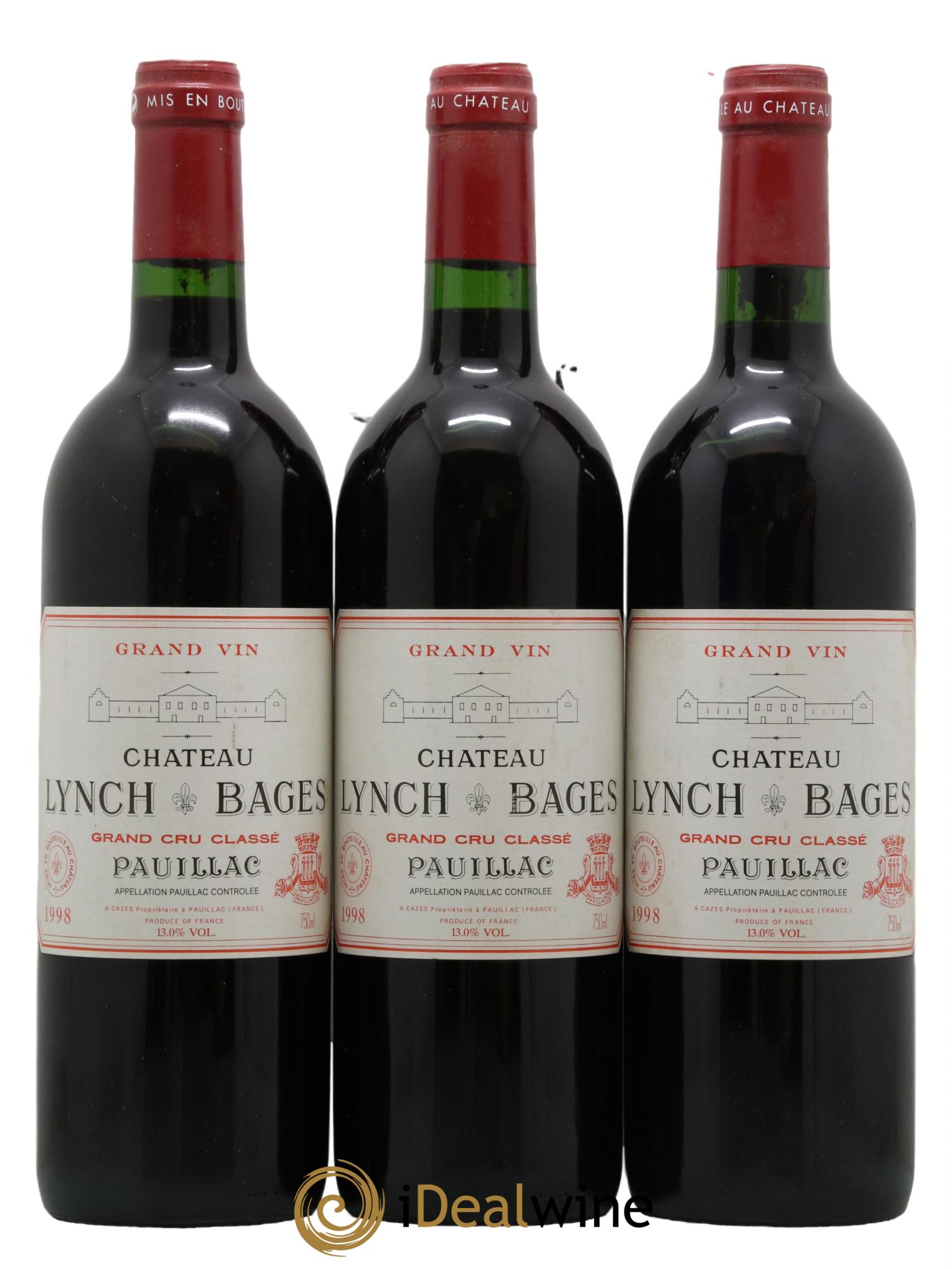 Château Lynch Bages 5ème Grand Cru Classé 1998 - Lot de 3 bouteilles - 0