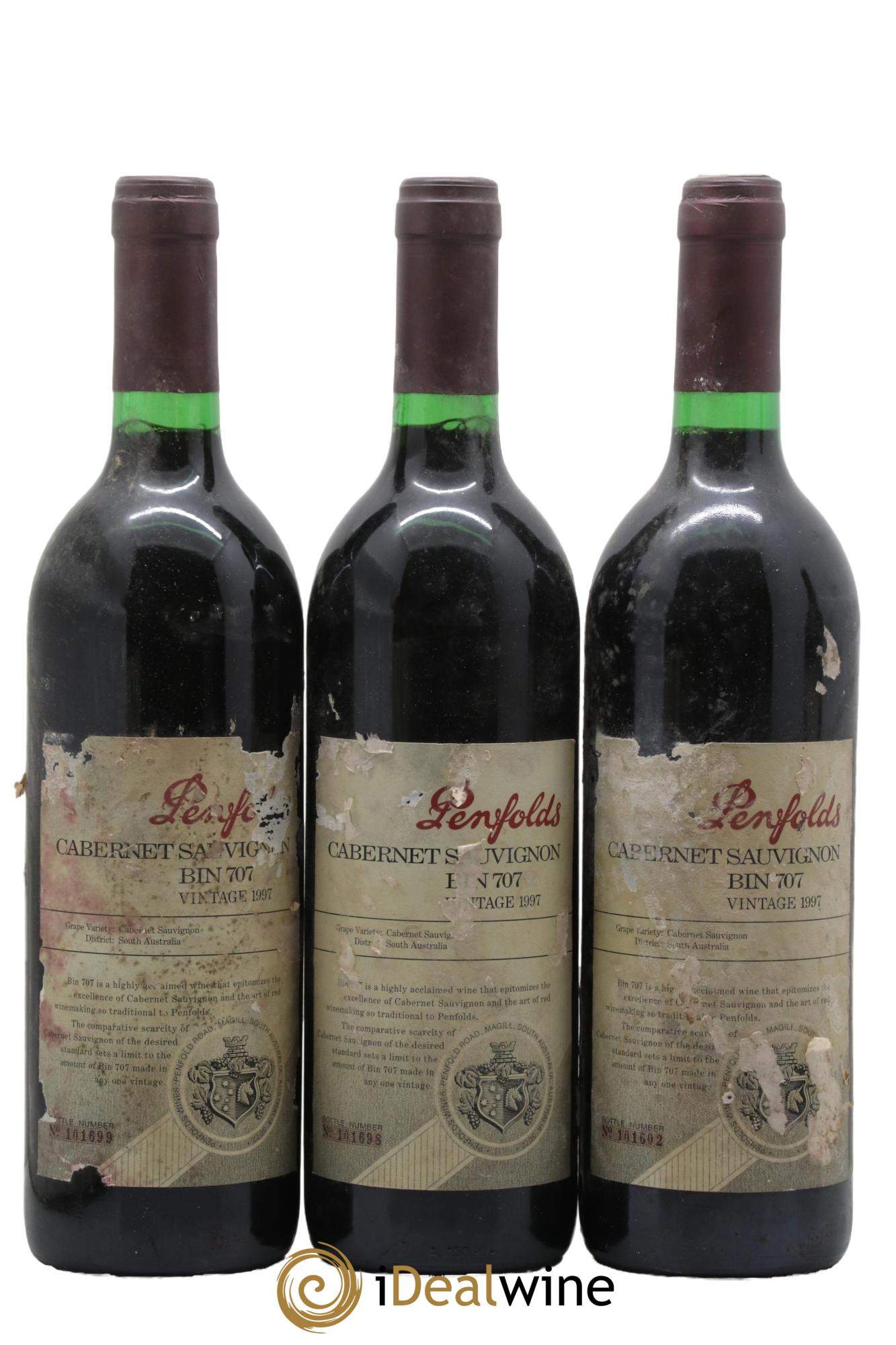 South Australia Penfolds Wines Bin 707 Cabernet Sauvignon 1997 - Lot de 3 bouteilles - 0