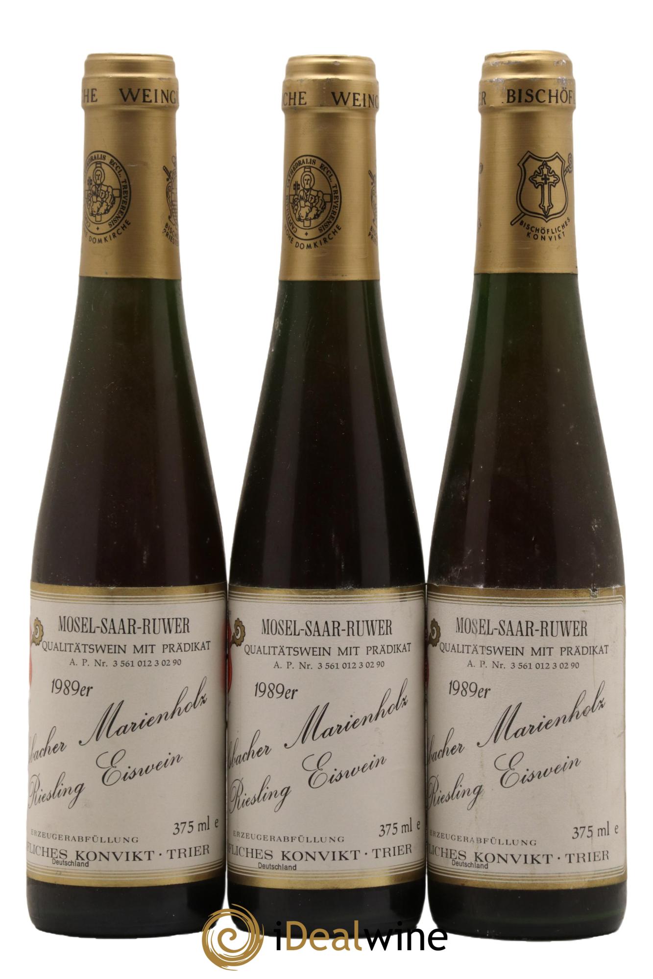 Riesling-Eiswein Bischofliches Konvikt Trier Eitelsbacher Marienholz 1989 - Posten von 3 Demi-Flaschen - 0