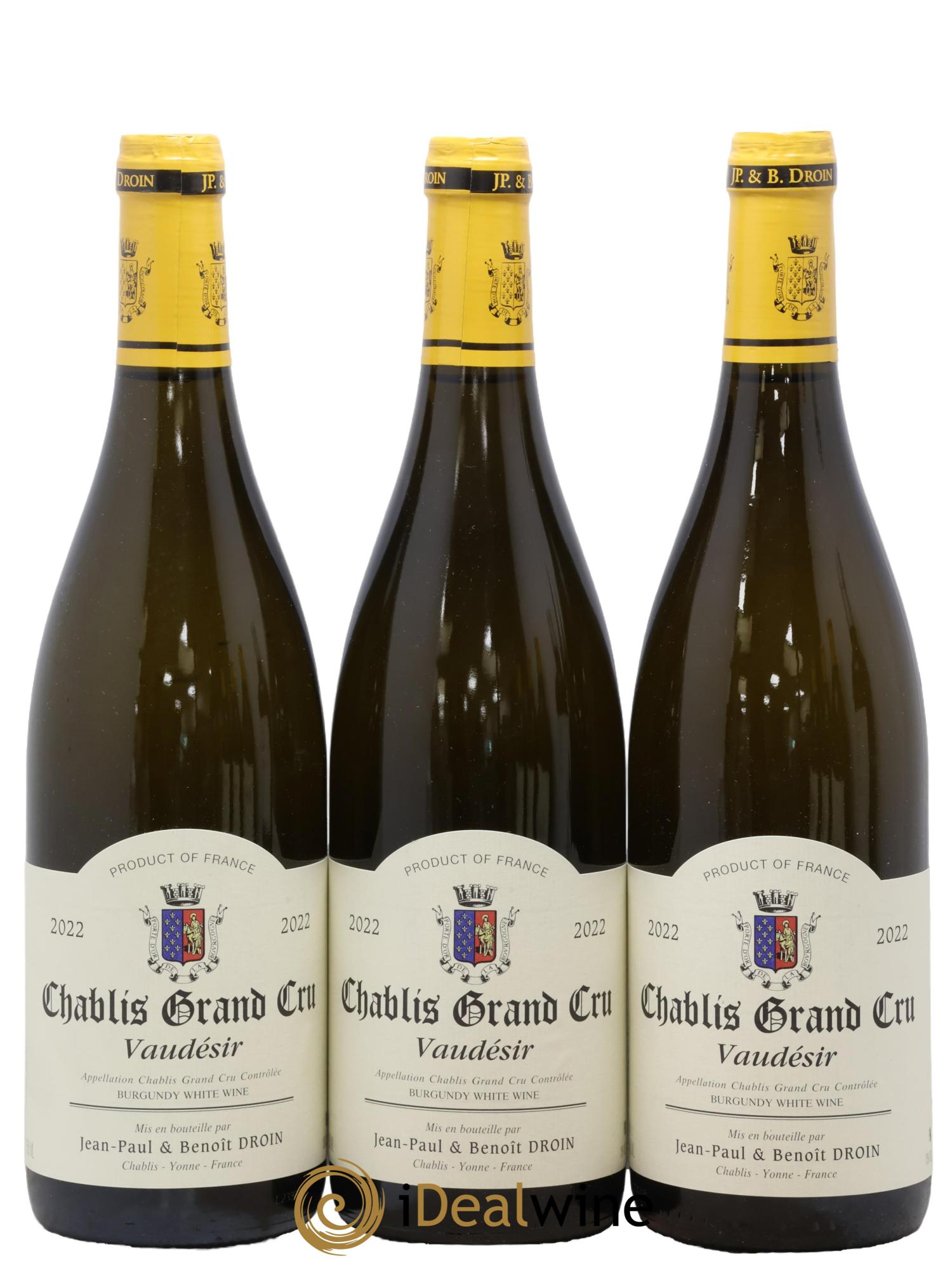 Chablis Grand Cru Vaudésir Jean-Paul & Benoît Droin (Domaine) 2022 - Lot of 3 bottles - 0