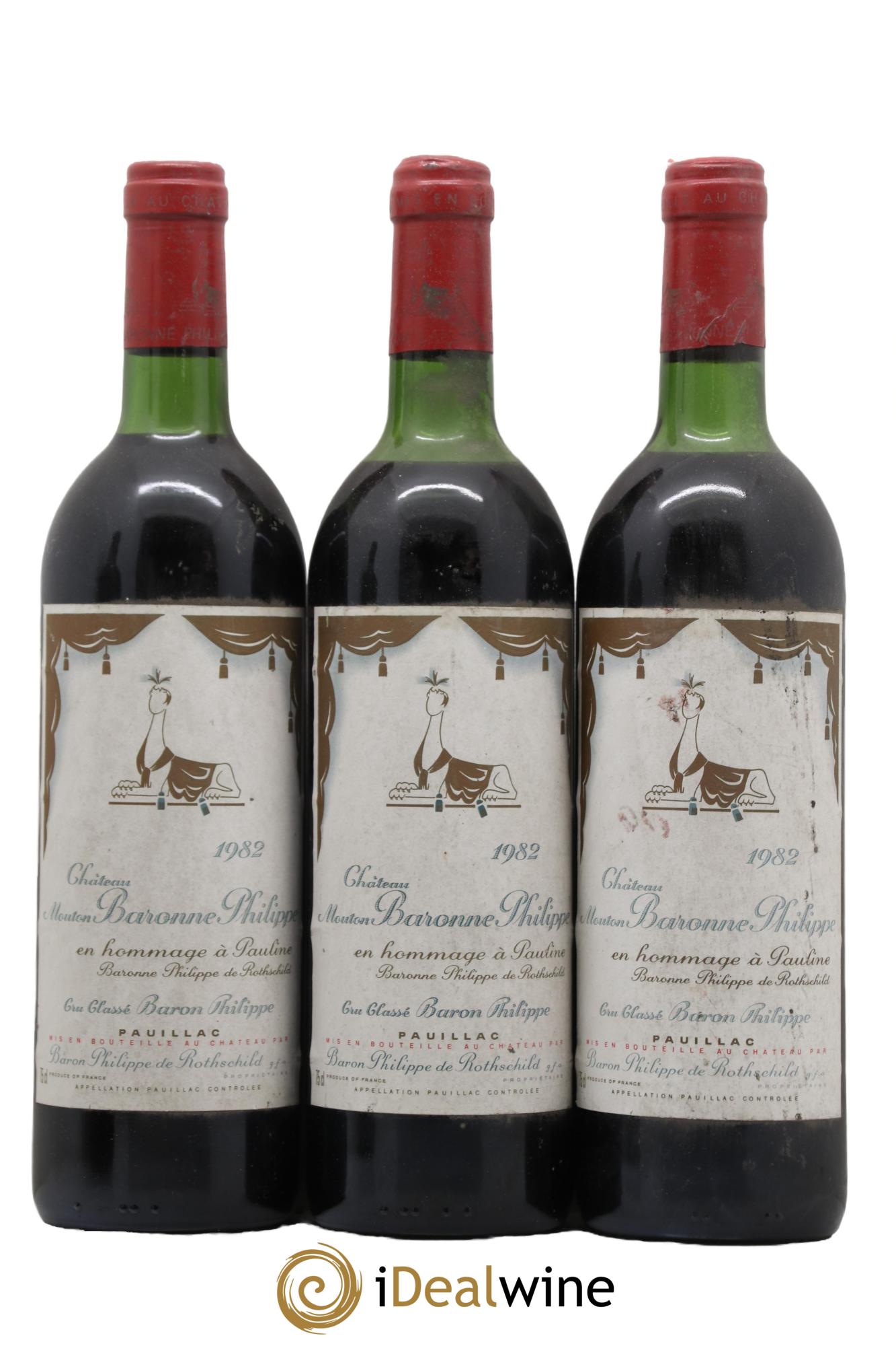 Château d' Armailhac - Mouton Baron(ne) Philippe 5ème Grand Cru Classé 1982 - Lot de 3 bouteilles - 0