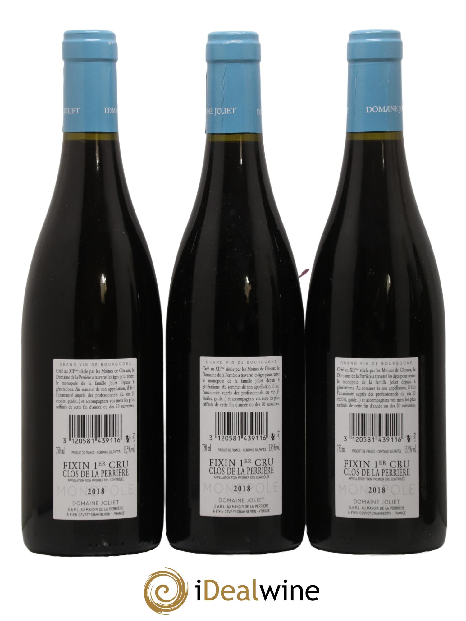 Fixin 1er Cru Clos de la Perrière Joliet Père & Fils (Domaine) 2018 - Lot de 3 bouteilles - 1