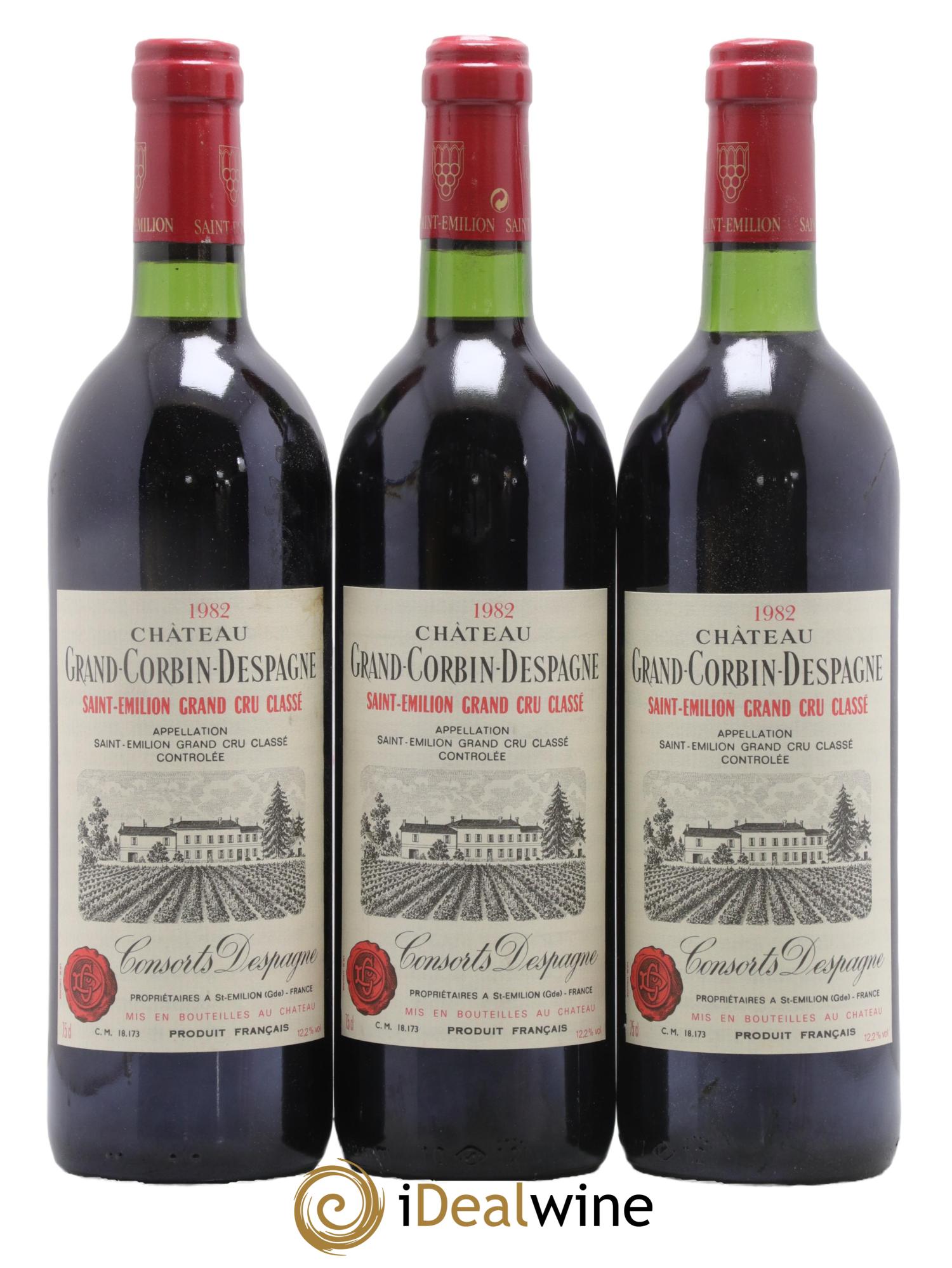Château Grand Corbin Despagne Grand Cru Classé 1982 - Lot de 3 bouteilles - 0