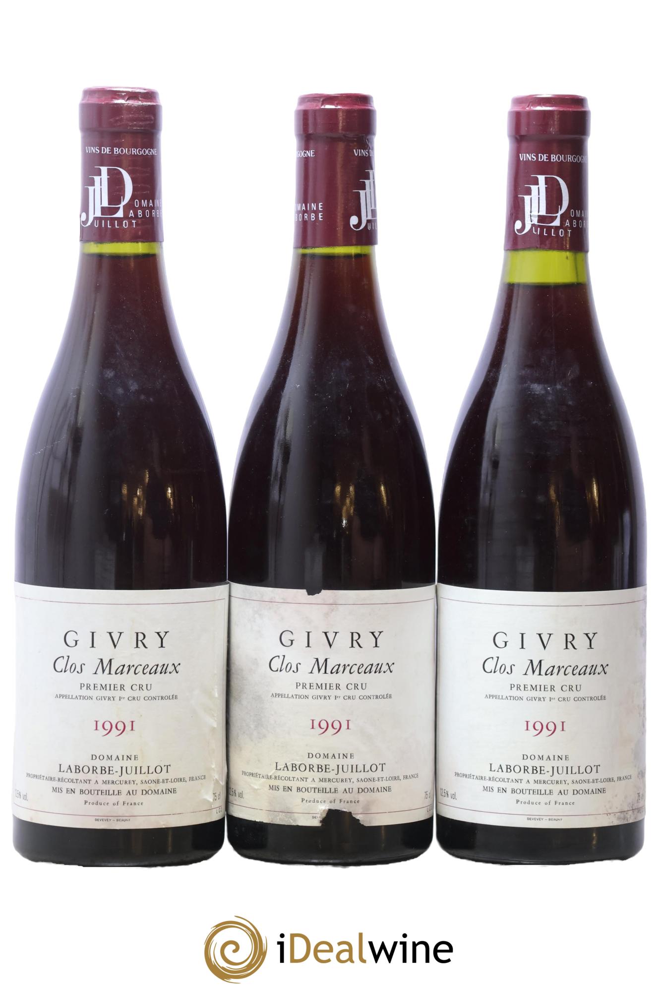 Givry 1er Cru Clos Marceaux Laborbe Juillot 1991 - Lot of 3 bottles - 0