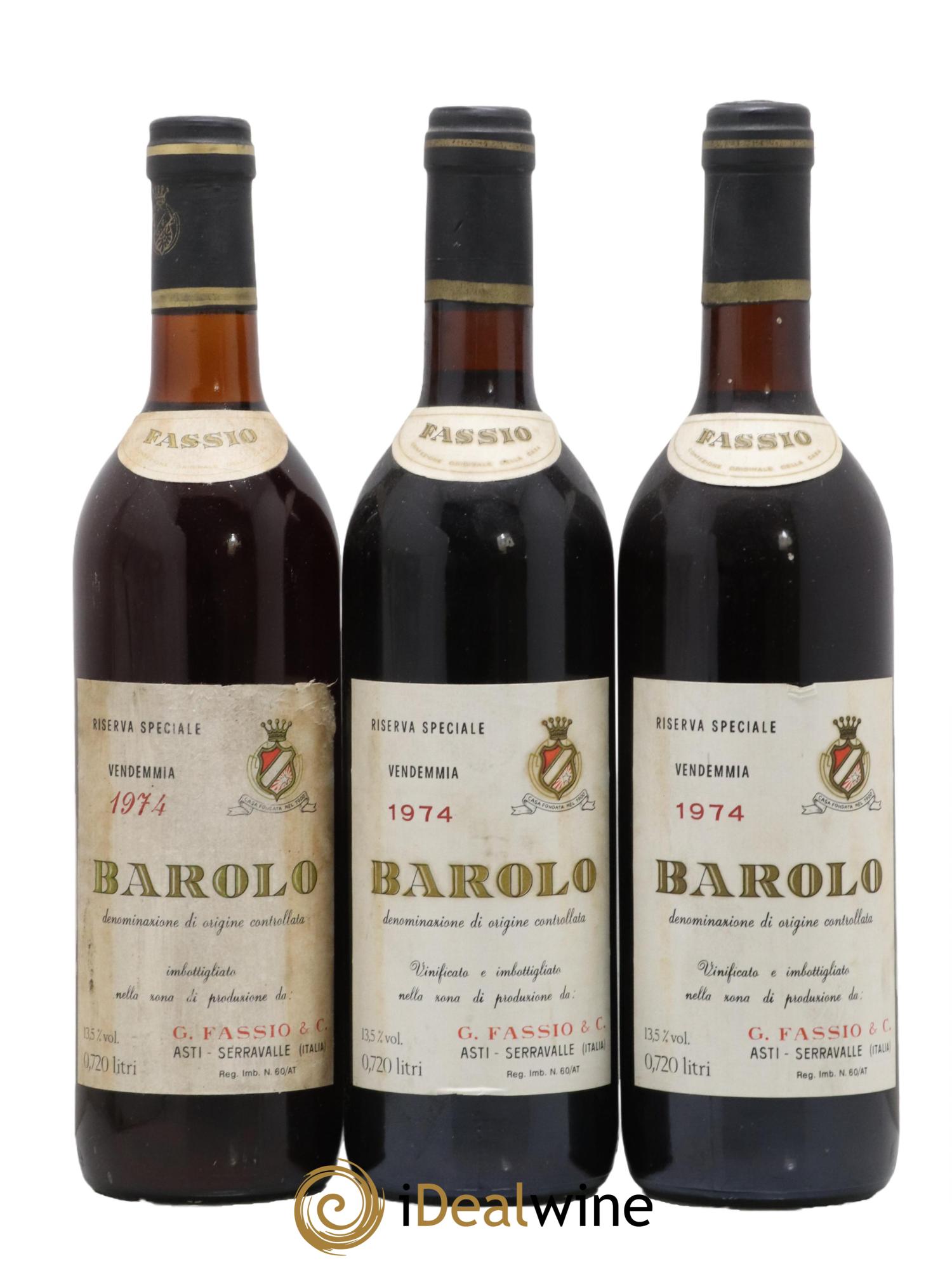 Barolo Riserva speciale Fassio 1974 - Lot de 3 bouteilles - 0