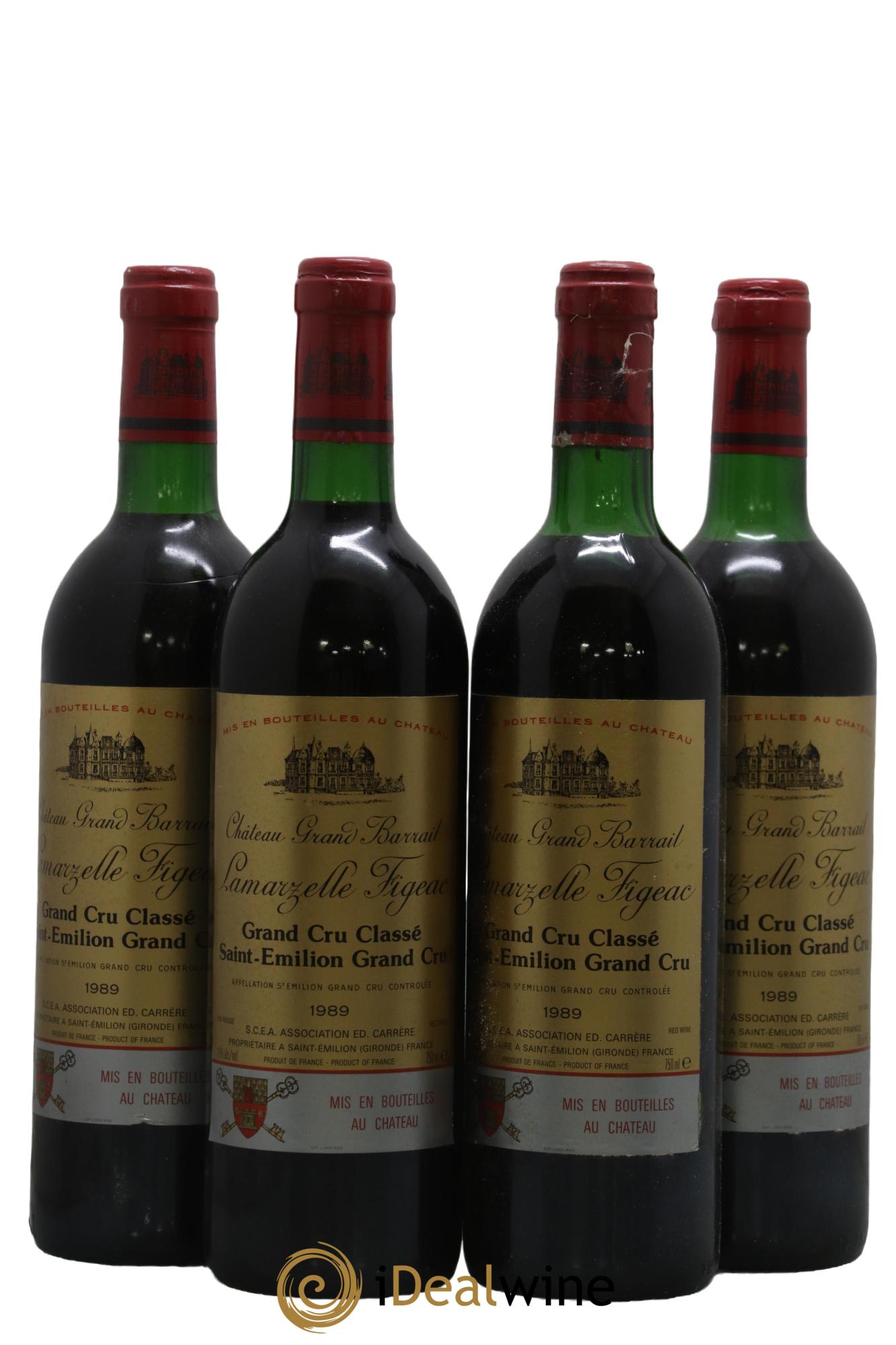 Château Grand Barrail Lamarzelle Figeac Grand Cru Classé 1989 - Lot de 4 bouteilles - 0