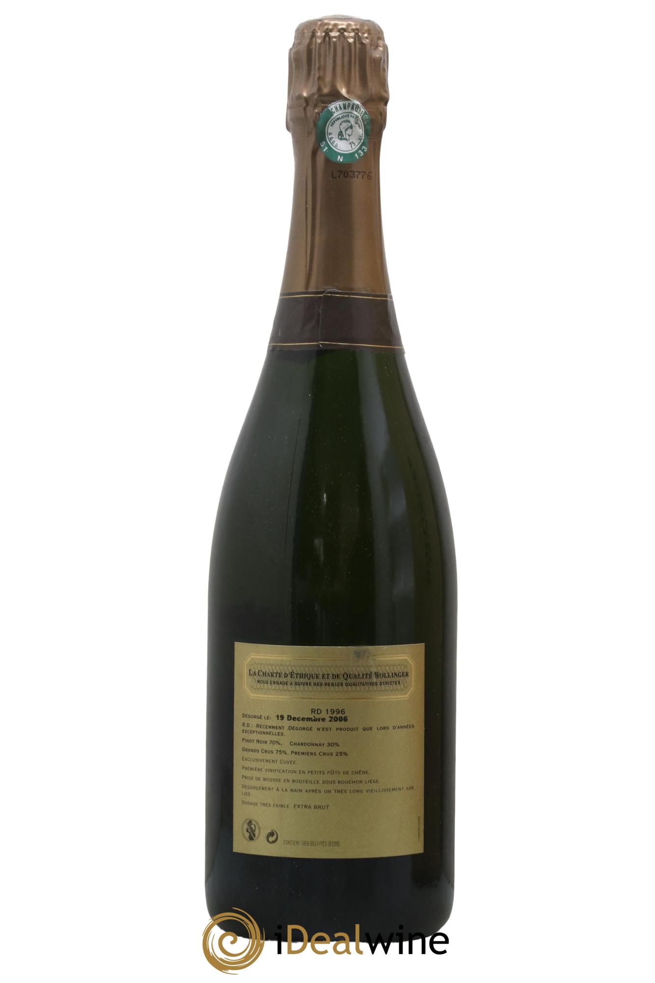 R.D. Extra-Brut Bollinger  1996 - Lot of 1 bottle - 2