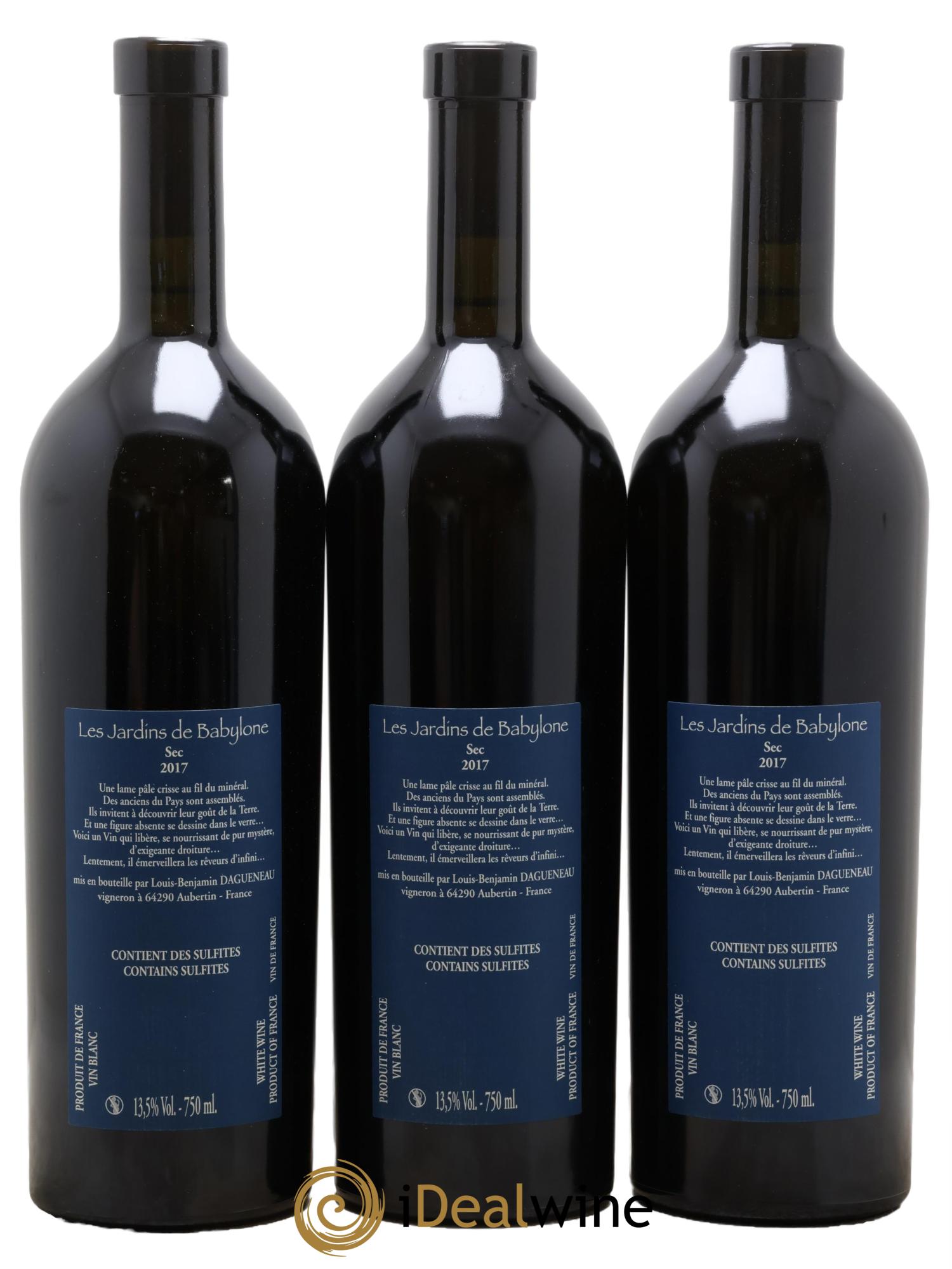 Vin de France(anciennement Jurançon) Les Jardins de Babylone Sec Didier Dagueneau  2017 - Lot de 3 bouteilles - 1
