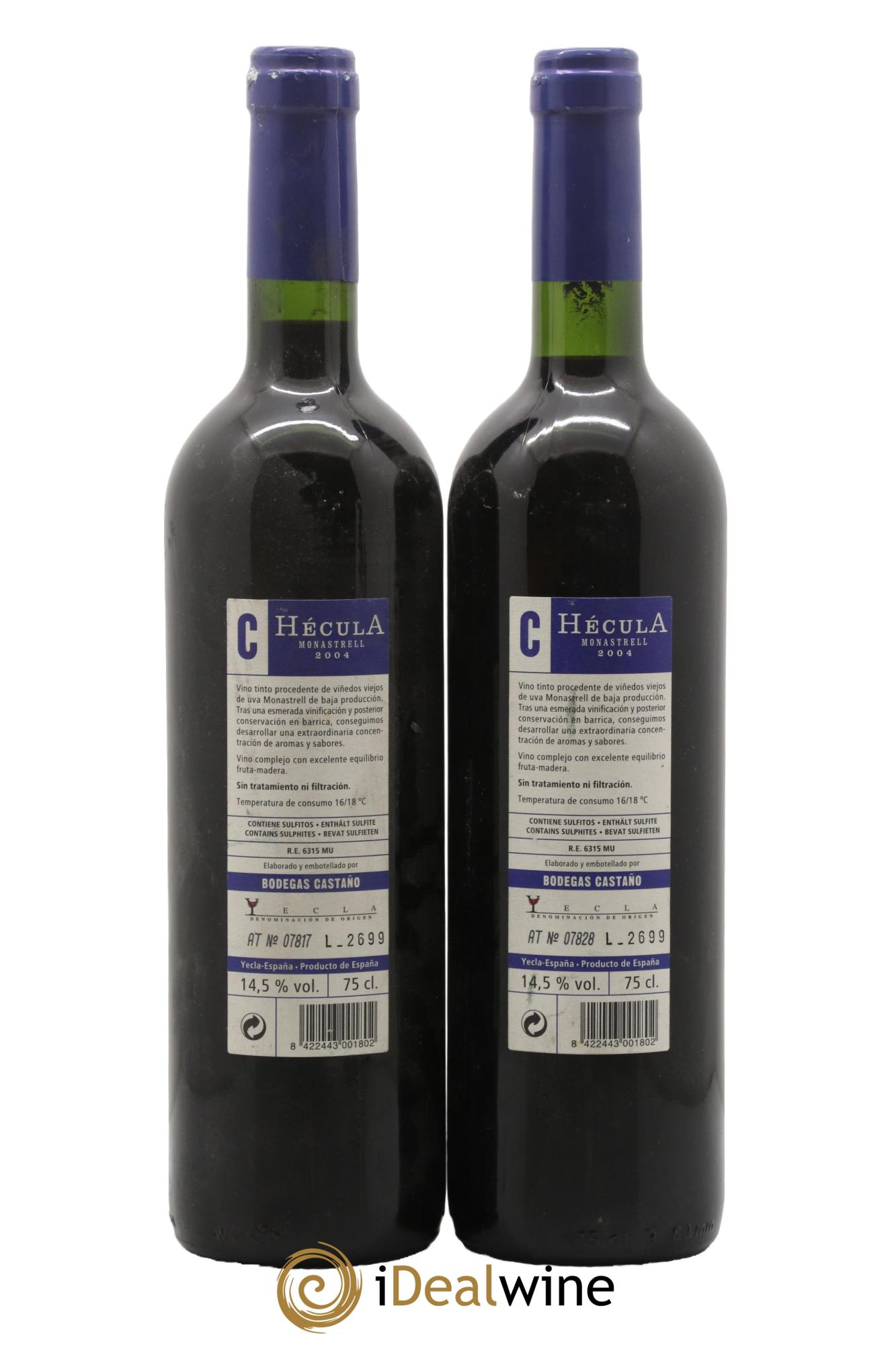 Yecla Hécula Monastrell Bodegas Castano 2004 - Lot of 2 bottles - 1
