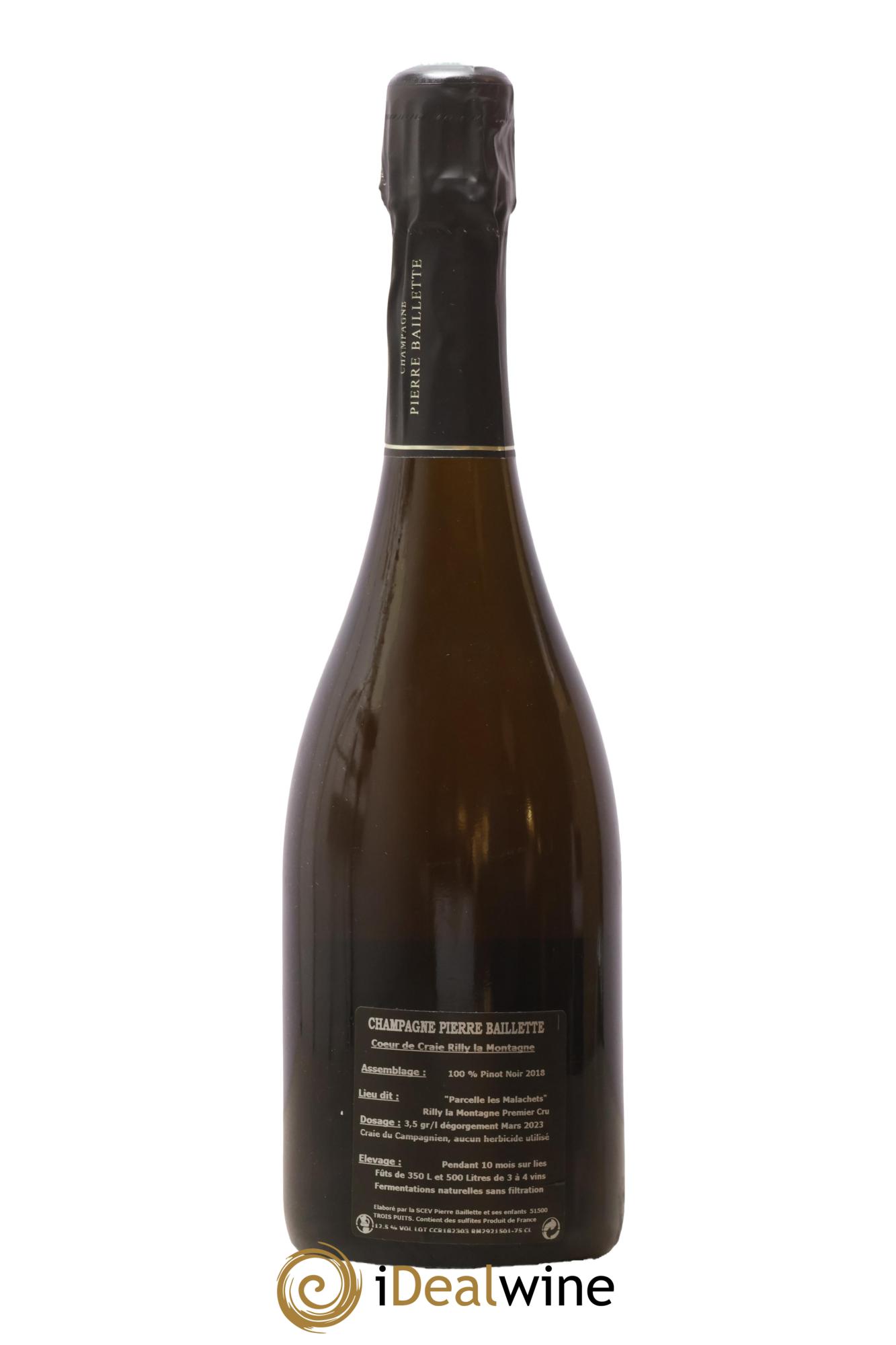 Champagne Pierre Baillette 1er cru Extra-Brut Cœur de Craie Rilly-La-Montagne 2018 - Lot de 1 bouteille - 1