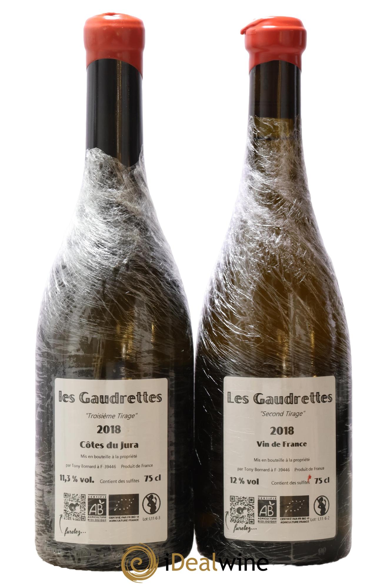 Vin de France Les Gaudrettes Bornard - 1er et 2nd Tirage 2018 - Lot de 2 bouteilles - 1