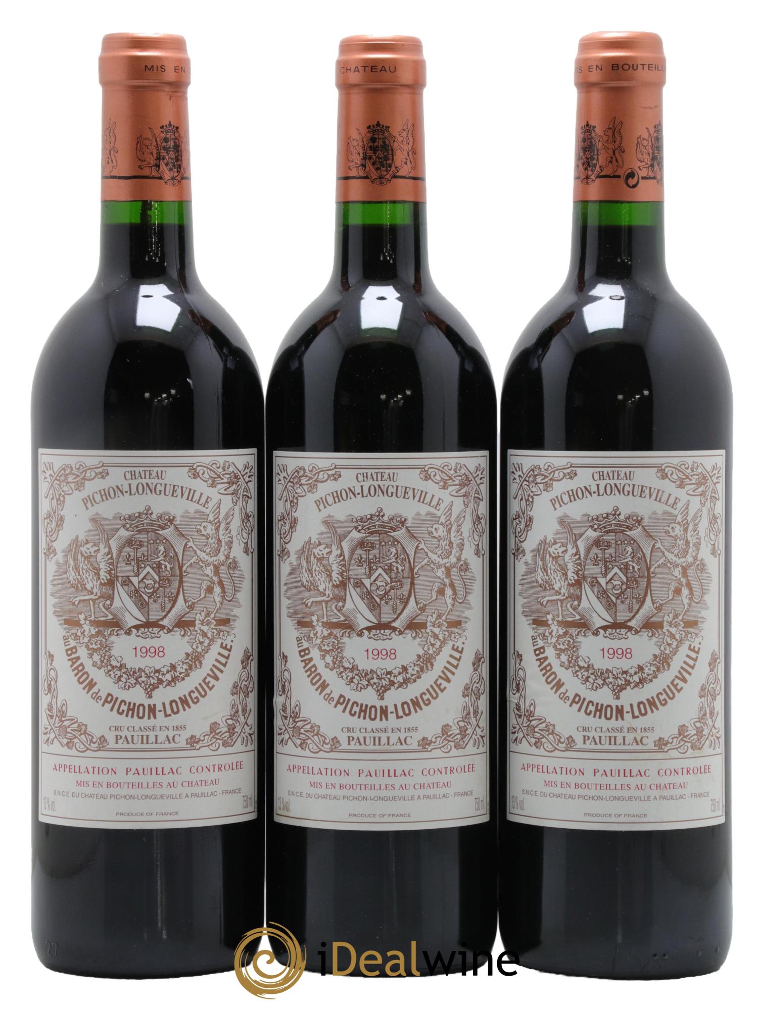 Pichon Longueville Baron 2ème Grand Cru Classé 1998 - Lot de 3 bouteilles - 0