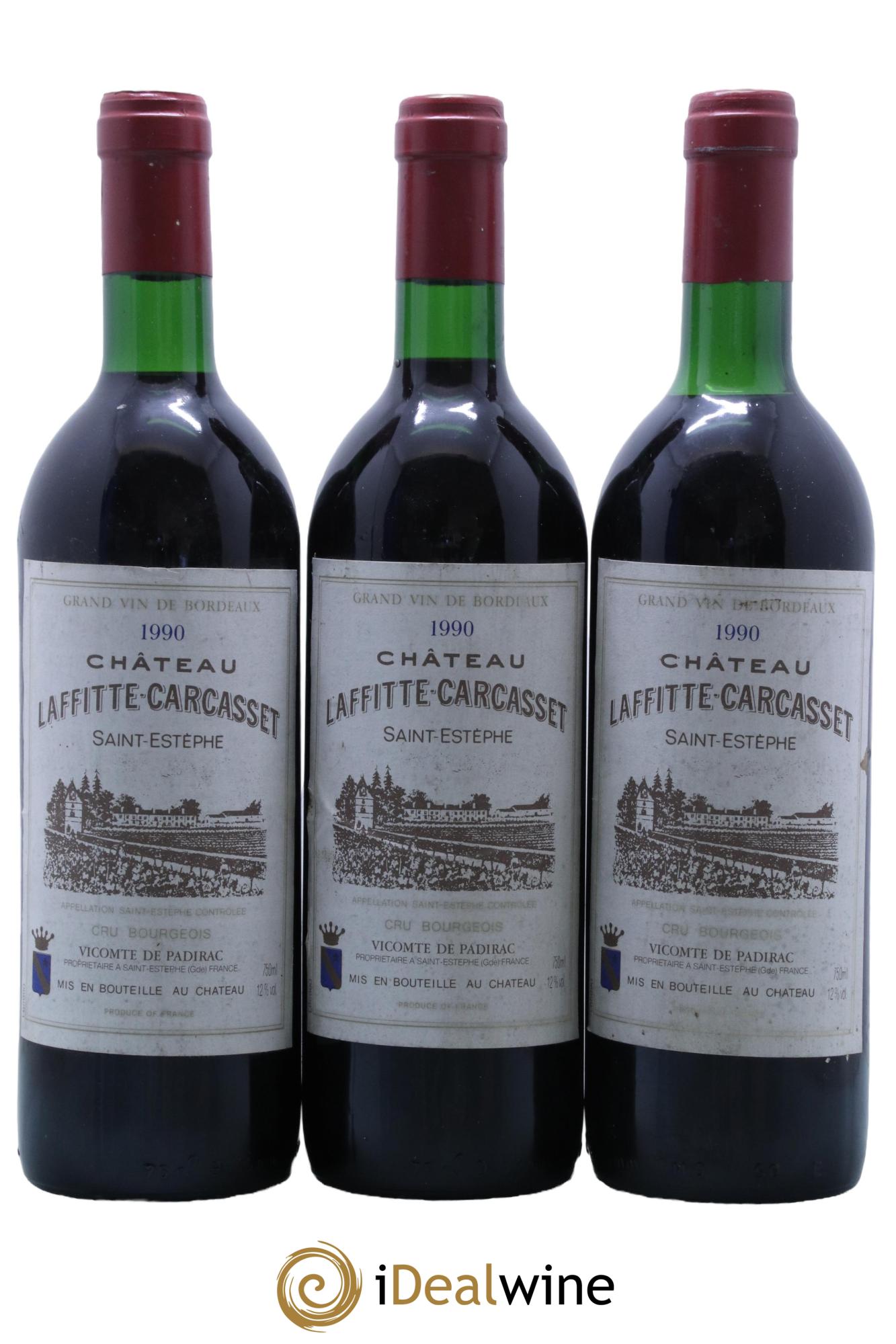Château Laffitte Carcasset Cru Bourgeois 1990 - Lot de 3 bouteilles - 0