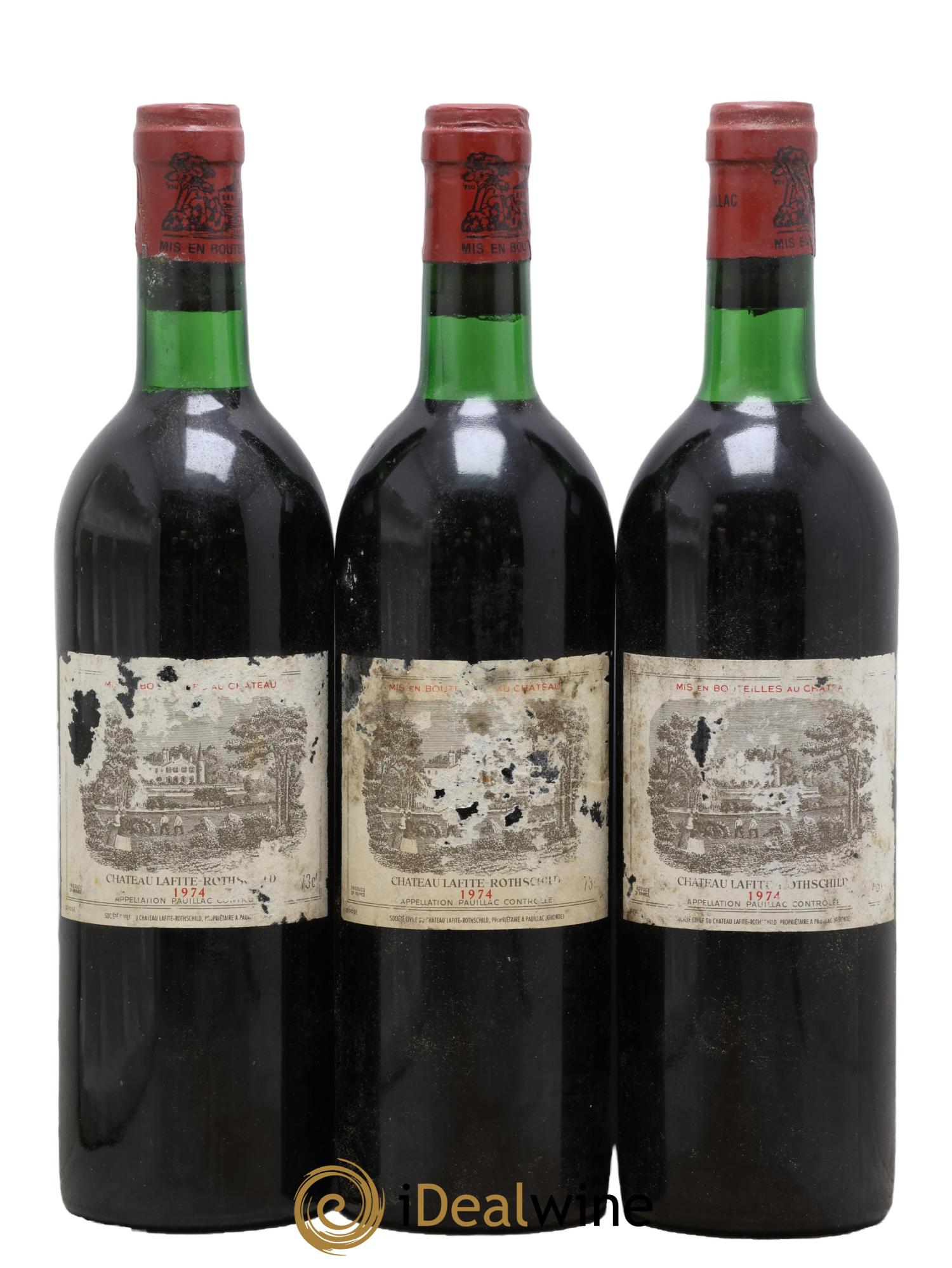 Château Lafite Rothschild 1er Grand Cru Classé 1974 - Lot de 3 bouteilles - 0