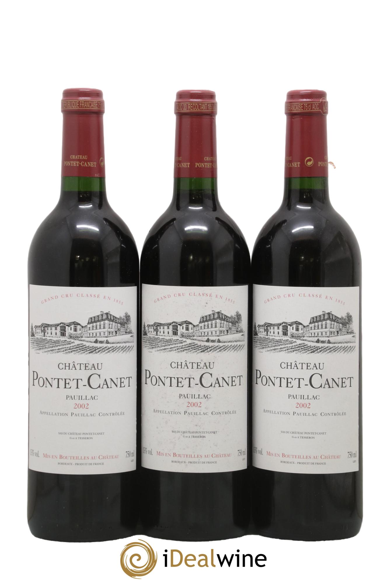 Château Pontet Canet 5ème Grand Cru Classé 2002 - Lot de 3 bouteilles - 0