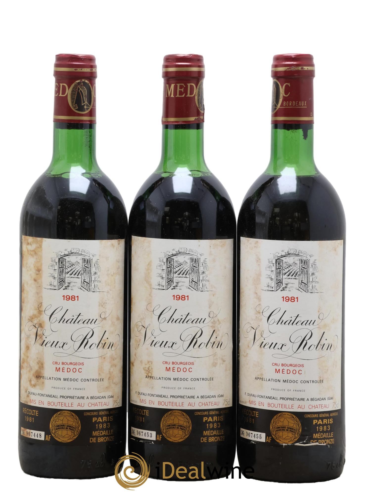 Château Vieux Robin Cru Bourgeois 1981 - Lot de 3 bouteilles - 0