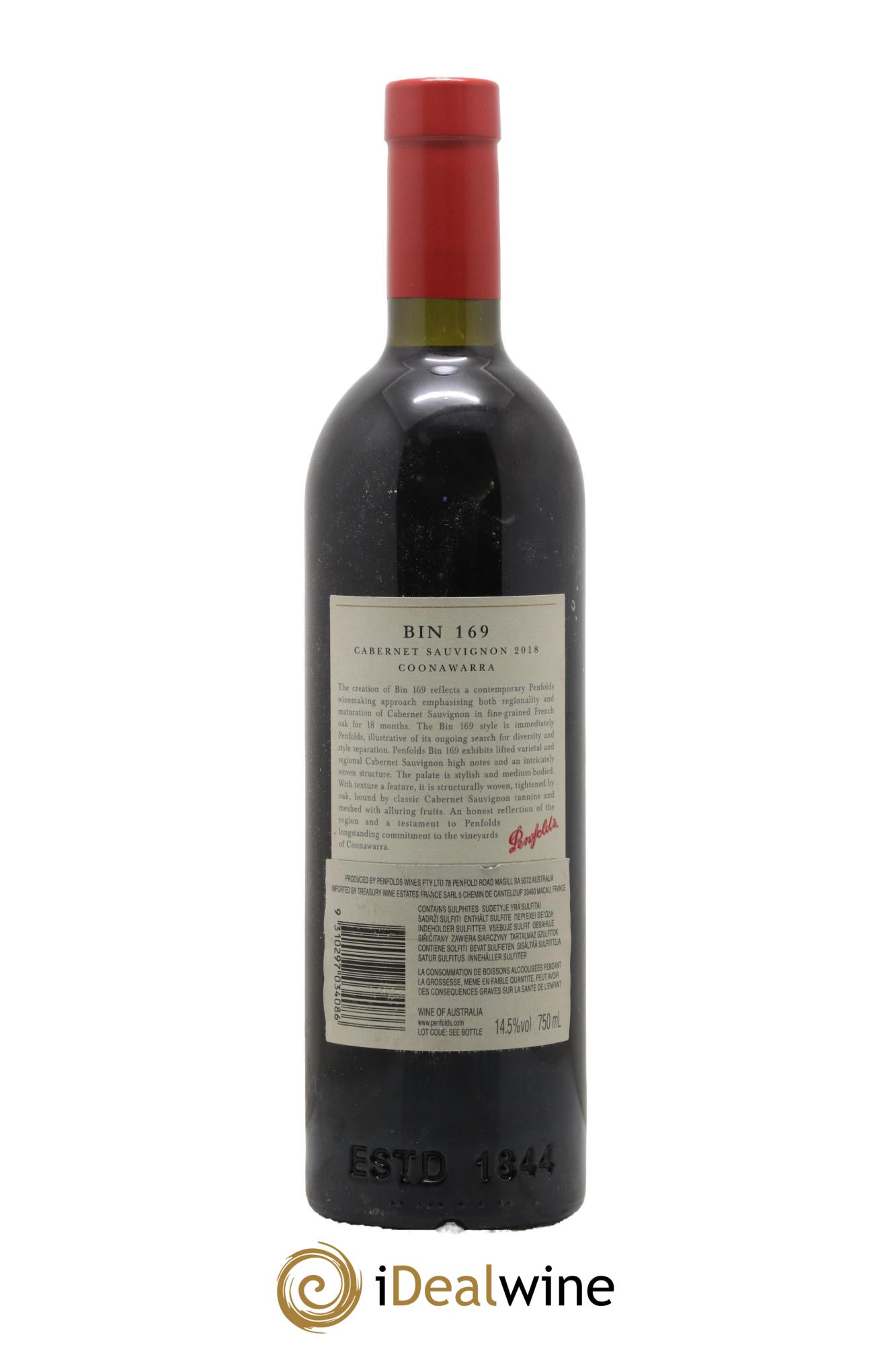 Coonawarra Penfolds Wines Bin 169 Cabernet sauvignon 2018 - Lot de 1 bouteille - 1