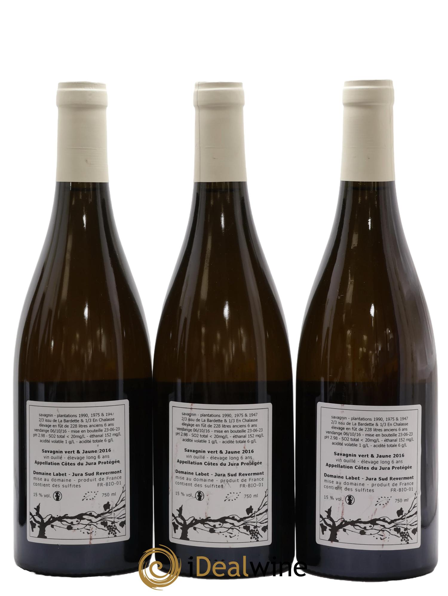 Côtes du Jura Savagnin vert & jaune élevage long Romain - Julien  - Charline Labet 2016 - Lot of 3 bottles - 1