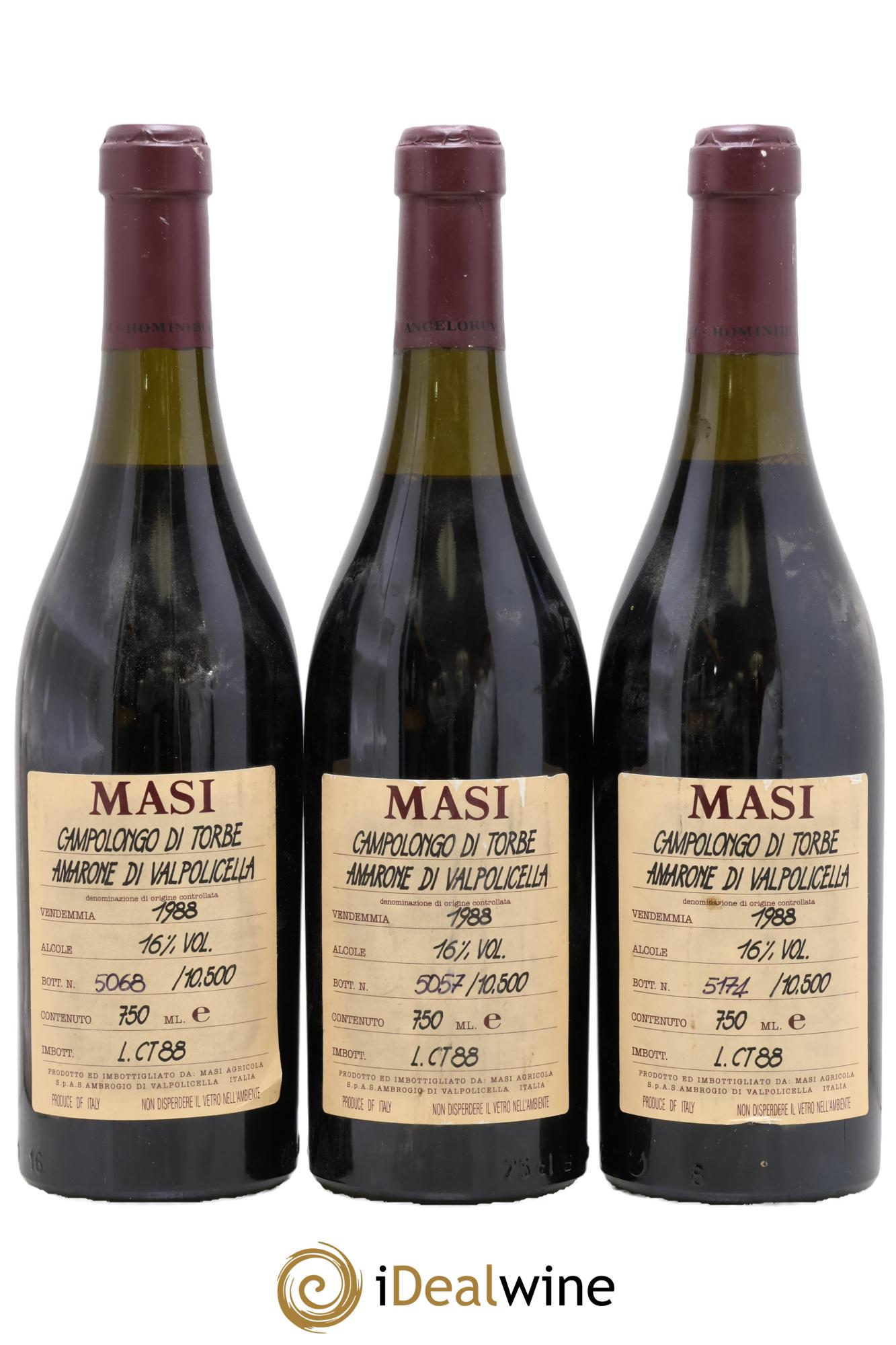 Amarone della Valpolicella Classico DOCG Campolongo di Torbe MASI (Boscaini Family) 1988 - Lot of 3 bottles - 0