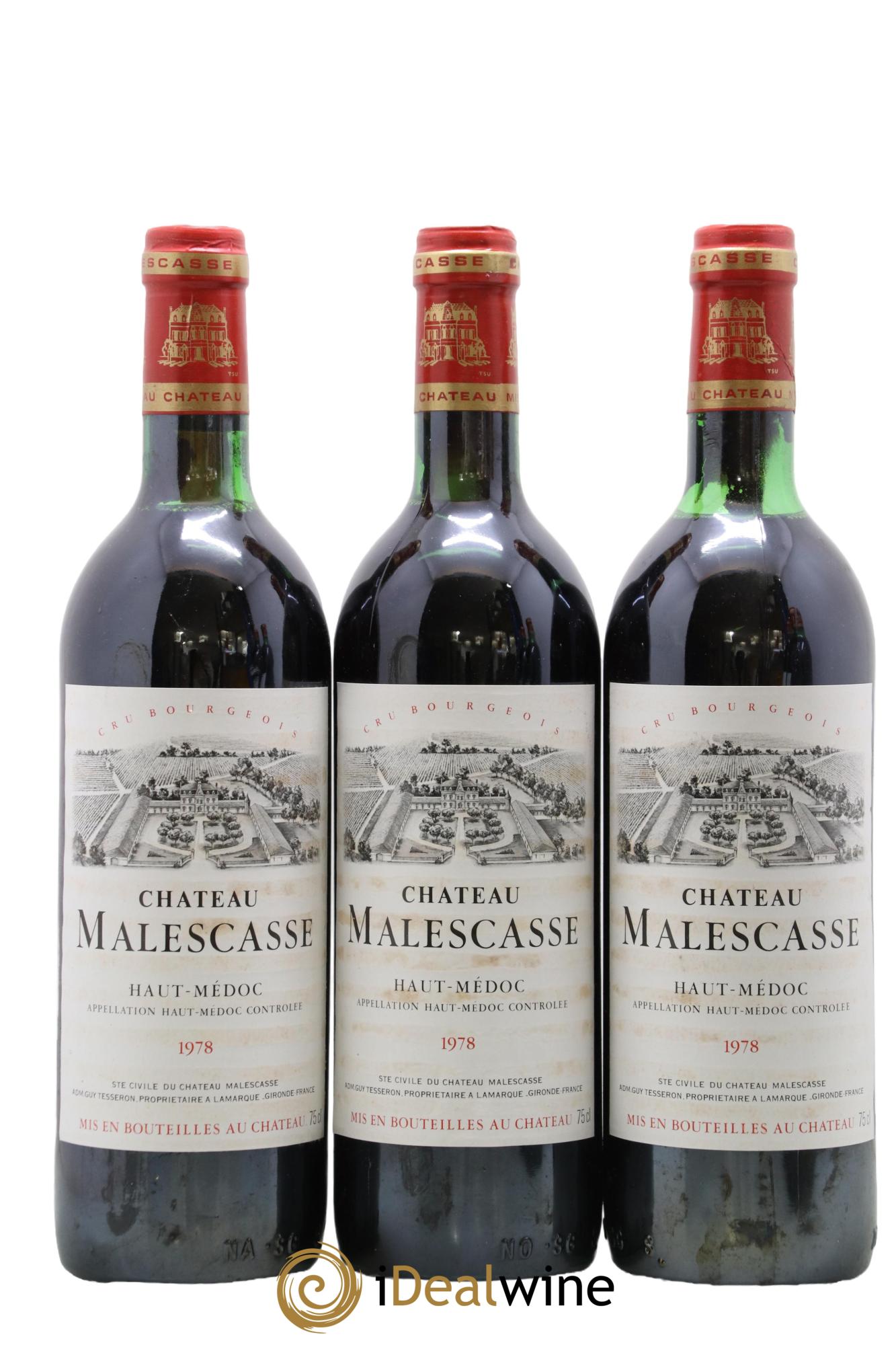 Château Malescasse Cru Bourgeois Exceptionnel 1978 - Lot de 3 bouteilles - 0