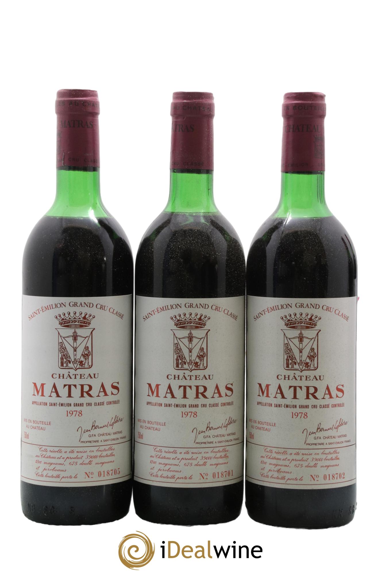 Château Matras 1978 - Lot de 3 bouteilles - 0