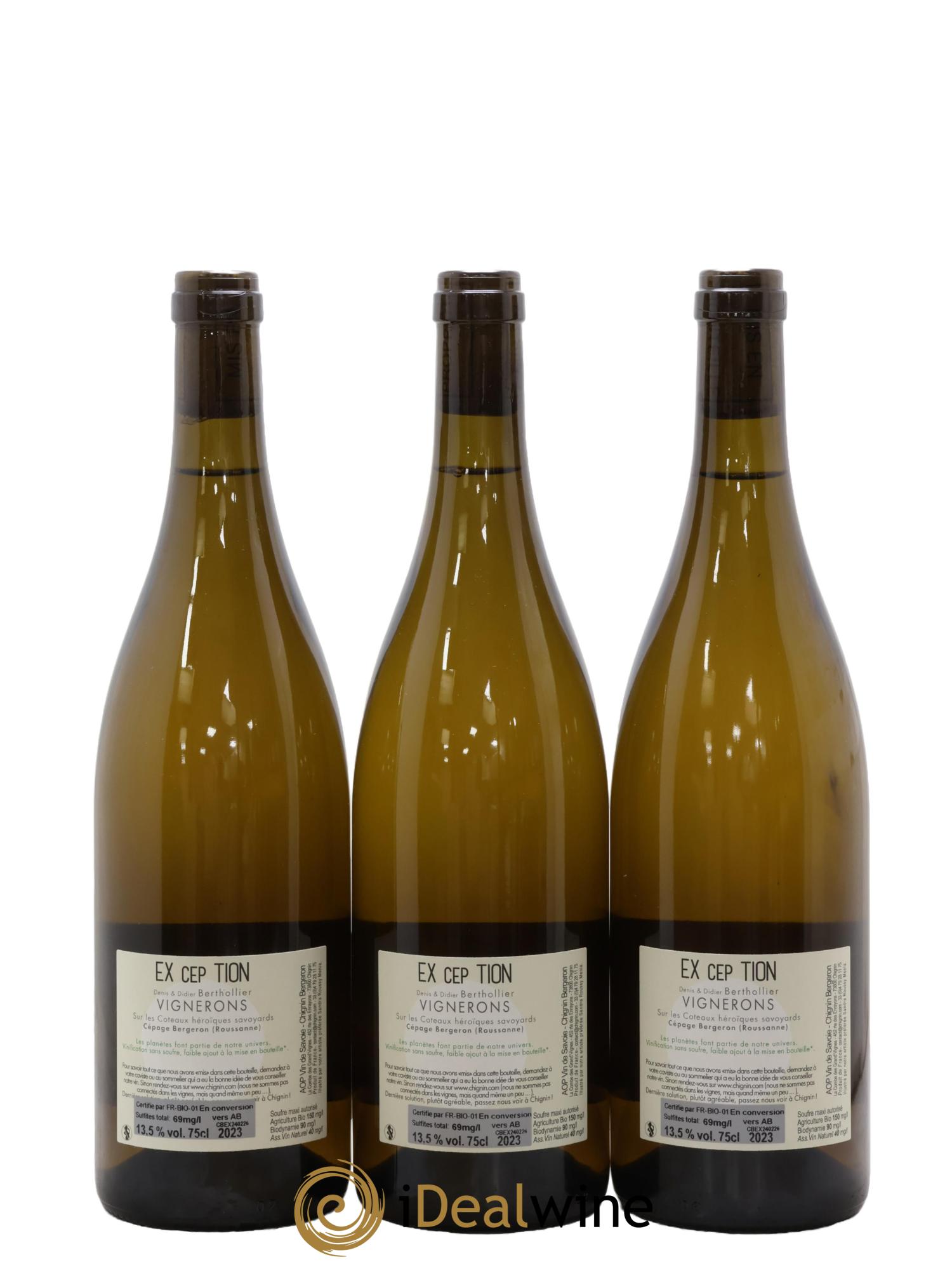 Vin de Savoie Chignin-Bergeron Exception Denis & Didier Berthollier 2023 - Lot de 3 bouteilles - 1