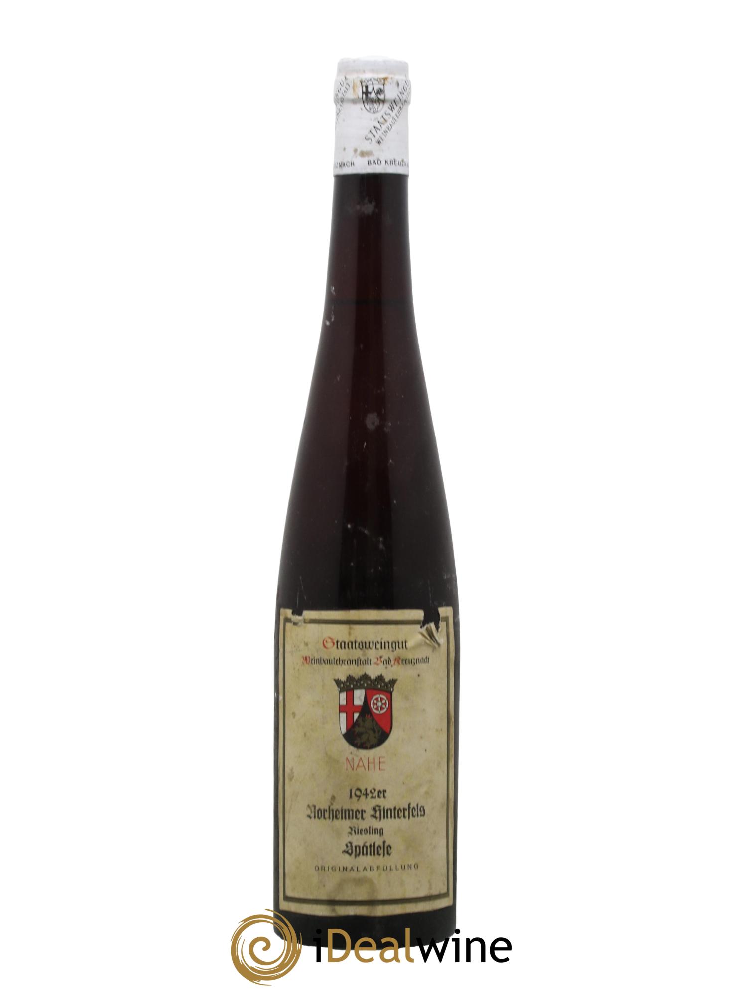 Allemagne Nahe Norheimer Hinterfels Spatlese Staatweingut Weinbaulehranstalt Bad Kreuznac 1942 - Lot de 1 bouteille - 0