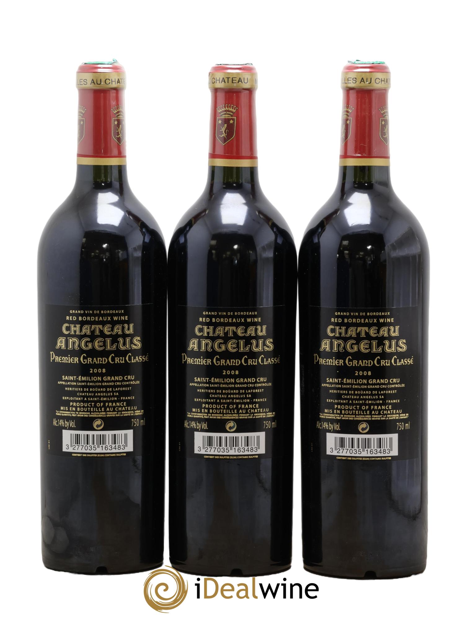Château Angélus 1er Grand Cru Classé A 2008 - Lot of 3 bottles - 1