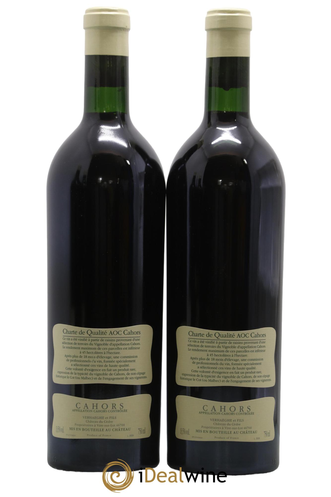Cahors Château du Cèdre Cuvée Le Cèdre Pascal et Jean-Marc Verhaeghe 2000 - Posten von 2 Flaschen - 1