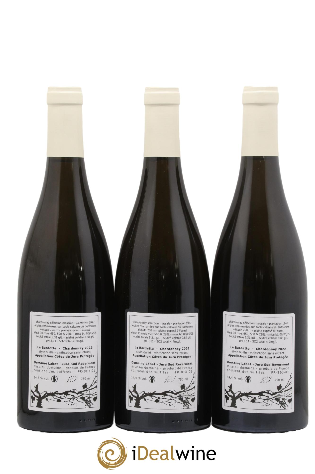 Côtes du Jura Chardonnay La Bardette Romain - Julien - Charline Labet 2022 - Lot de 3 bouteilles - 1