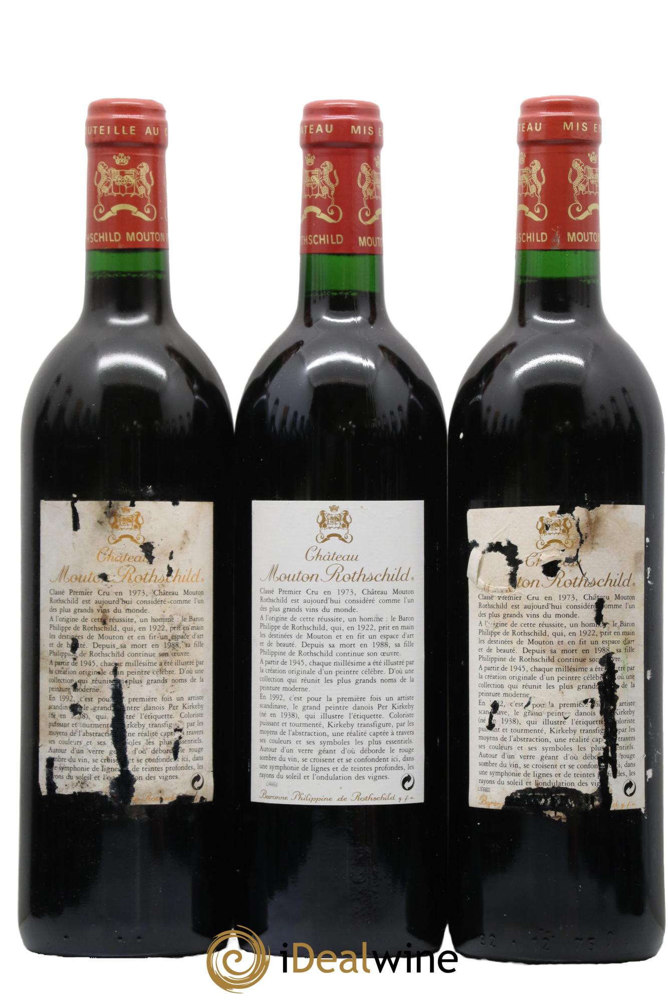 Château Mouton Rothschild 1er Grand Cru Classé 1992 - Lotto di 3 bottiglie - 1