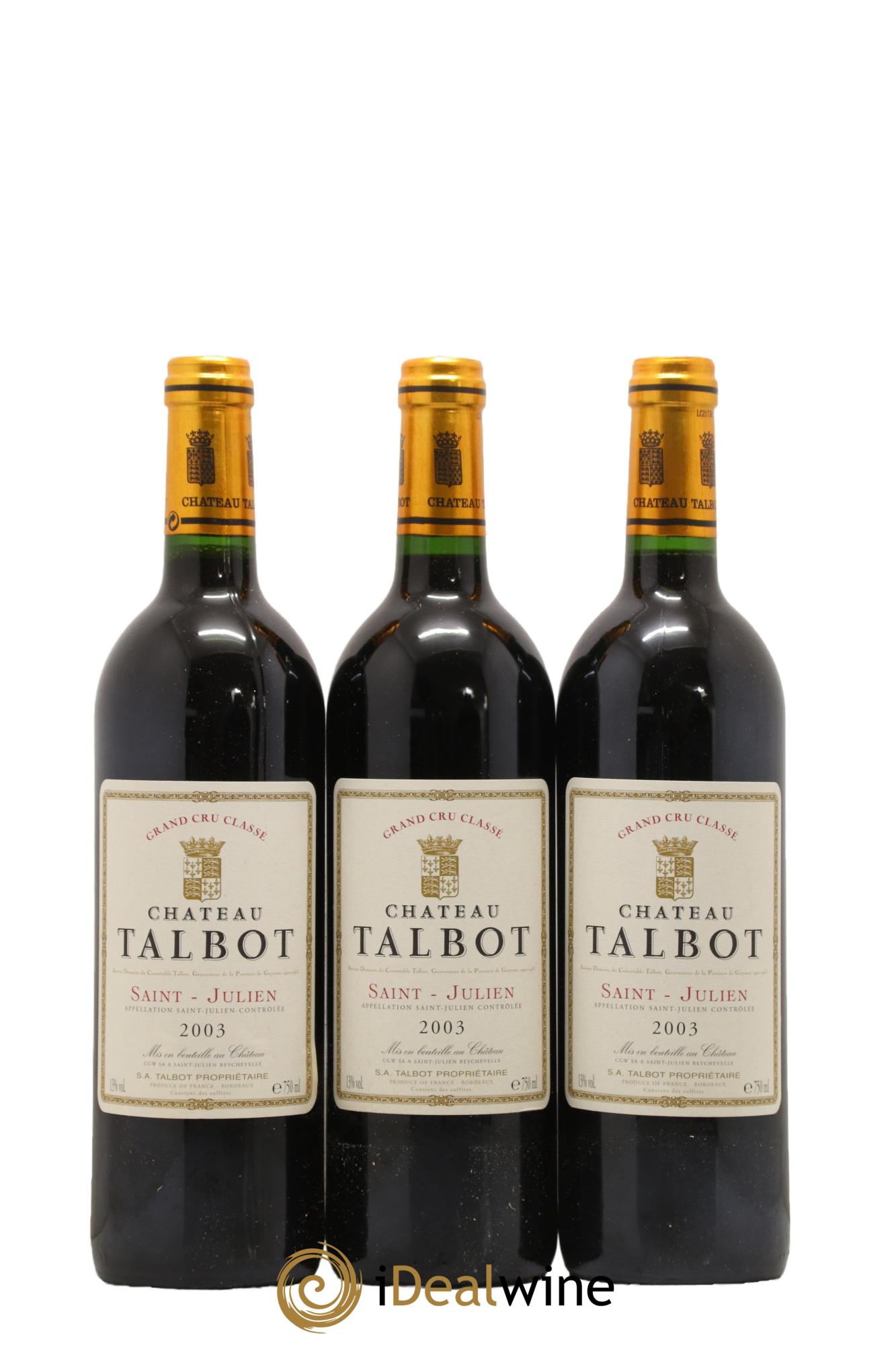 Château Talbot 4ème Grand Cru Classé 2003 - Lot de 6 bouteilles - 1