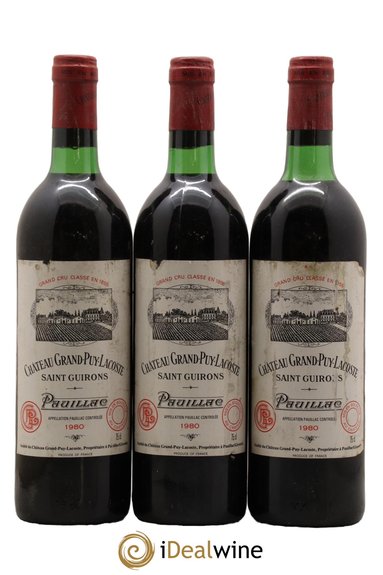 Château Grand Puy Lacoste 5ème Grand Cru Classé 1980 - Lot de 3 bouteilles - 0