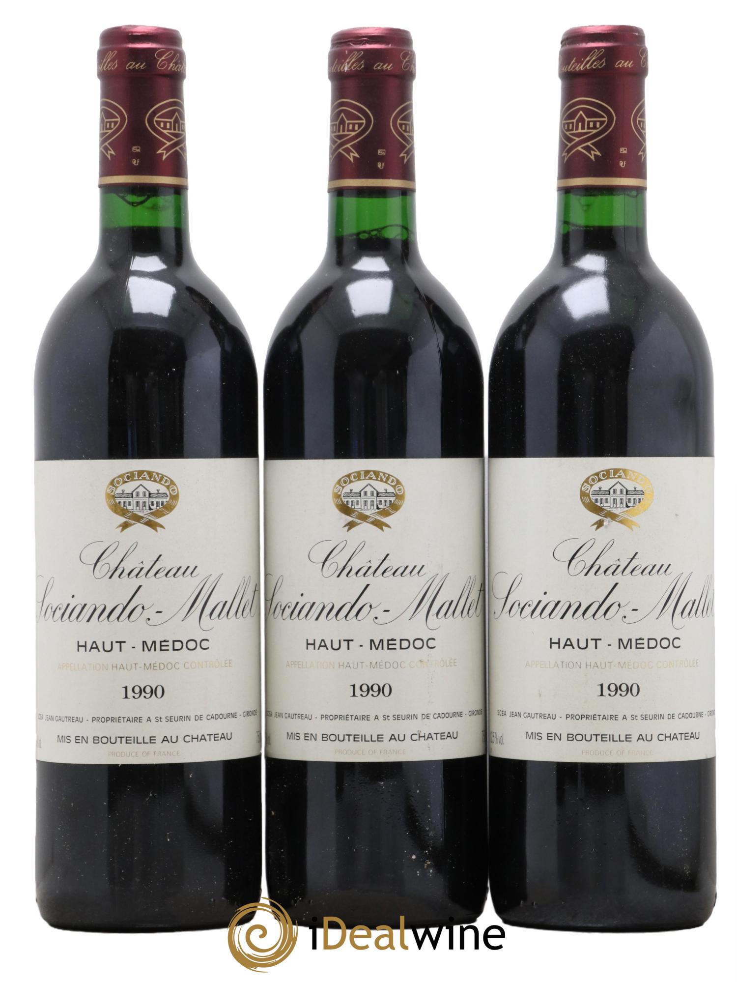 Château Sociando Mallet 1990 - Lot de 3 bouteilles - 0