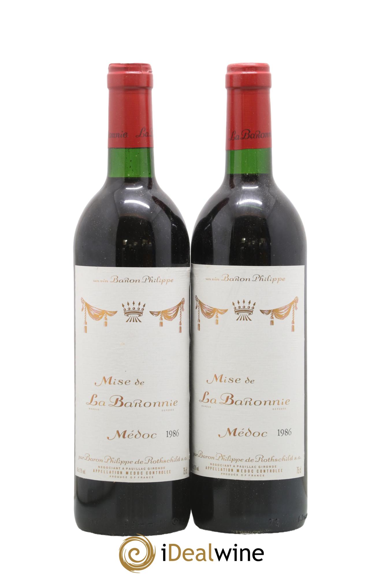 Médoc Mise de la Baronnie Rothschild 1986 - Lotto di 2 bottiglie - 0